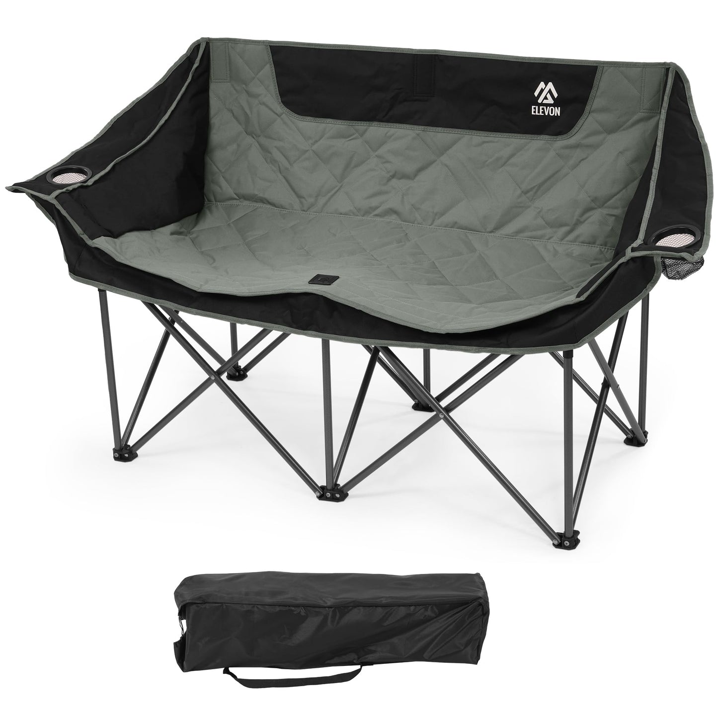 Camping Chair, Oversized Loveseat Double 2 Person Outdoor Chair with Arms, Cup Holder and Carry Bag, Heavy-Duty Collapsible Chair for Outside,Black/Gray