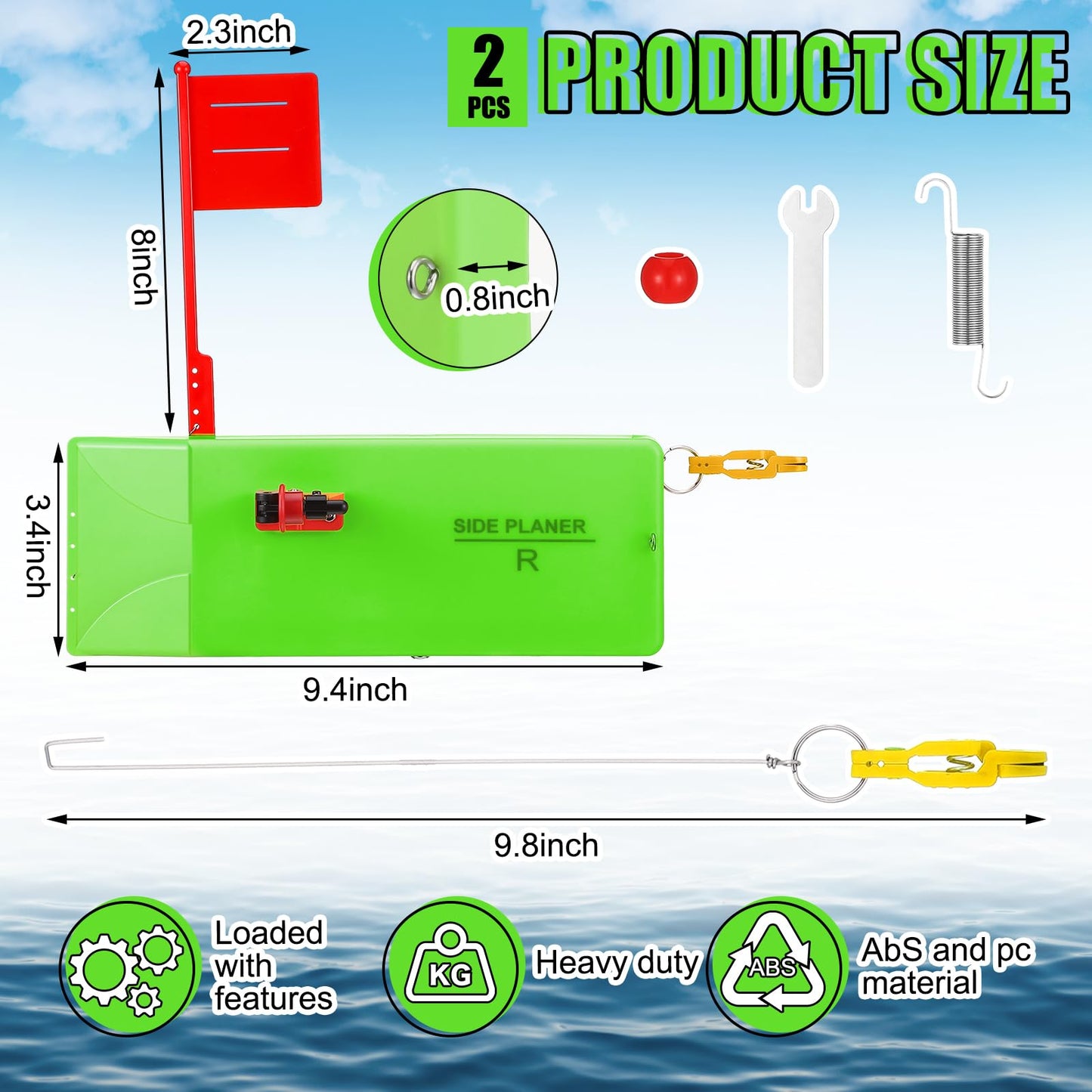 2 Pack Planer Boards for Fishing Trolling 8 x 3 Inches Off Shore Crappie Planer Boards Kits with Flag Fishing Accessory for Inshore Offshore Trolling Dragging