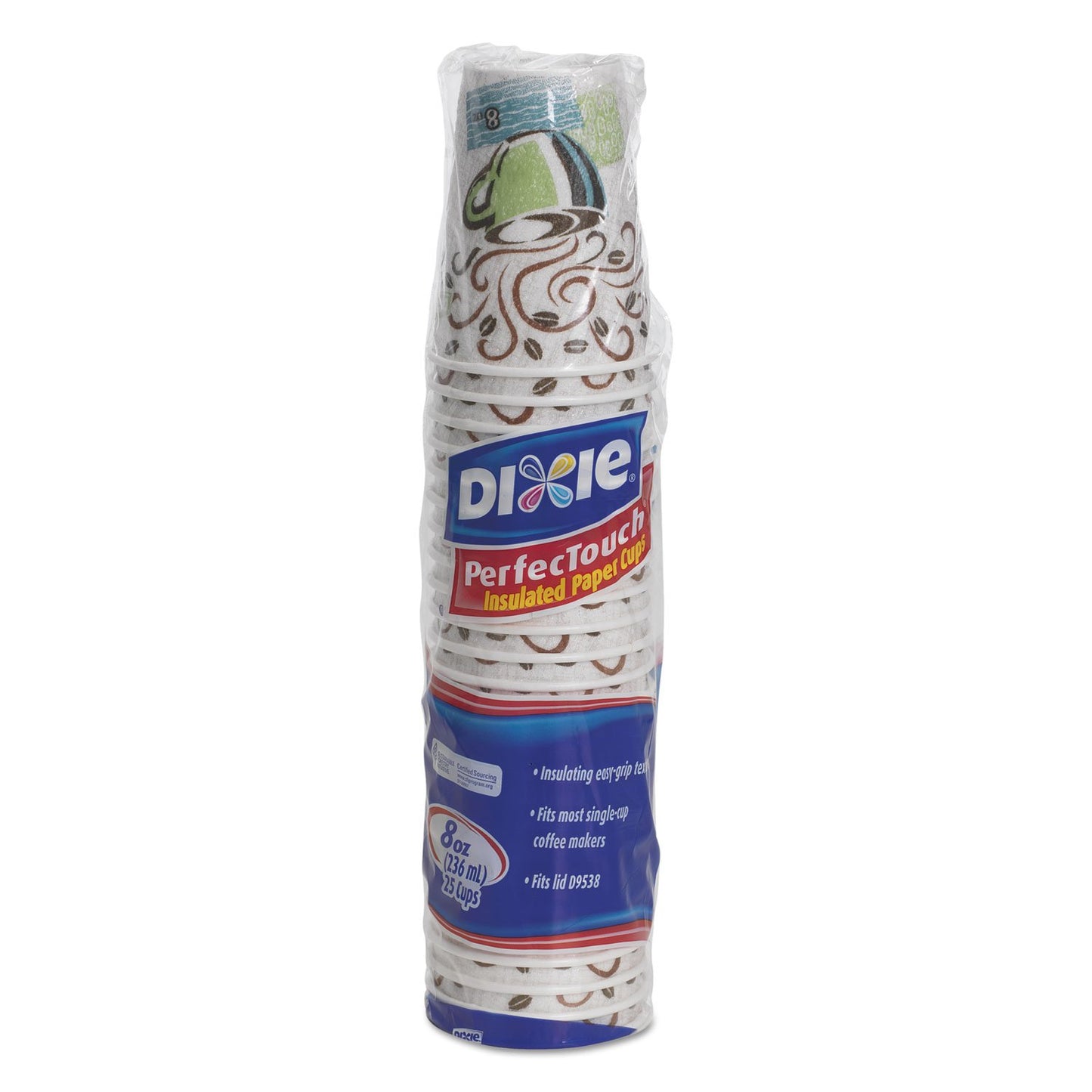 Dixie PerfecTouch 12 oz Paper Coffee Cups By GP PRO, Coffee Haze Design, 500 Count (25 Disposable Cups Per Sleeve, 20 Sleeves Per Case), 5342DX