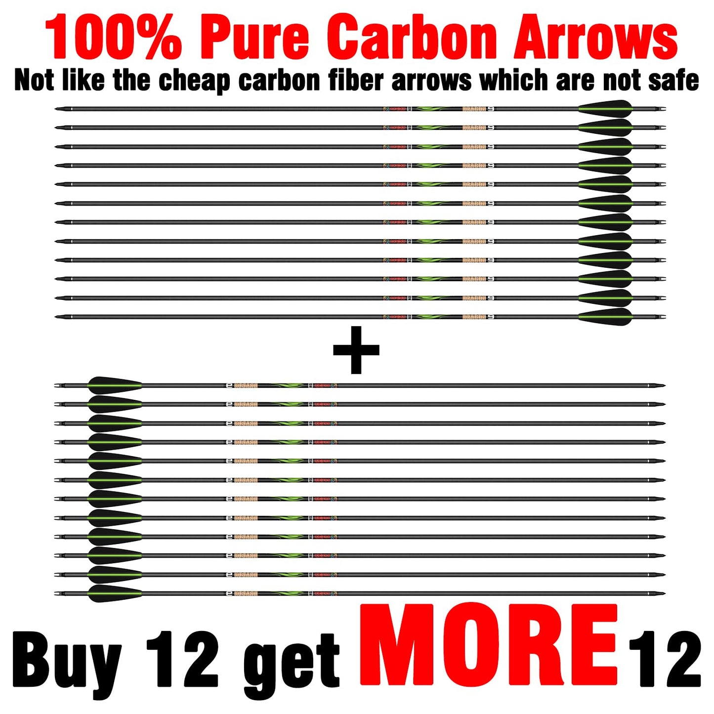 sanlida 100% Pure Carbon Arrows, 0.001"/0.003"/0.006", Buy 12 Get 12 Free/Buy 6 Get 6 Free!10 Spines Deflection for Compound Bow & Recurve Bows (12PCS / 24PCS)