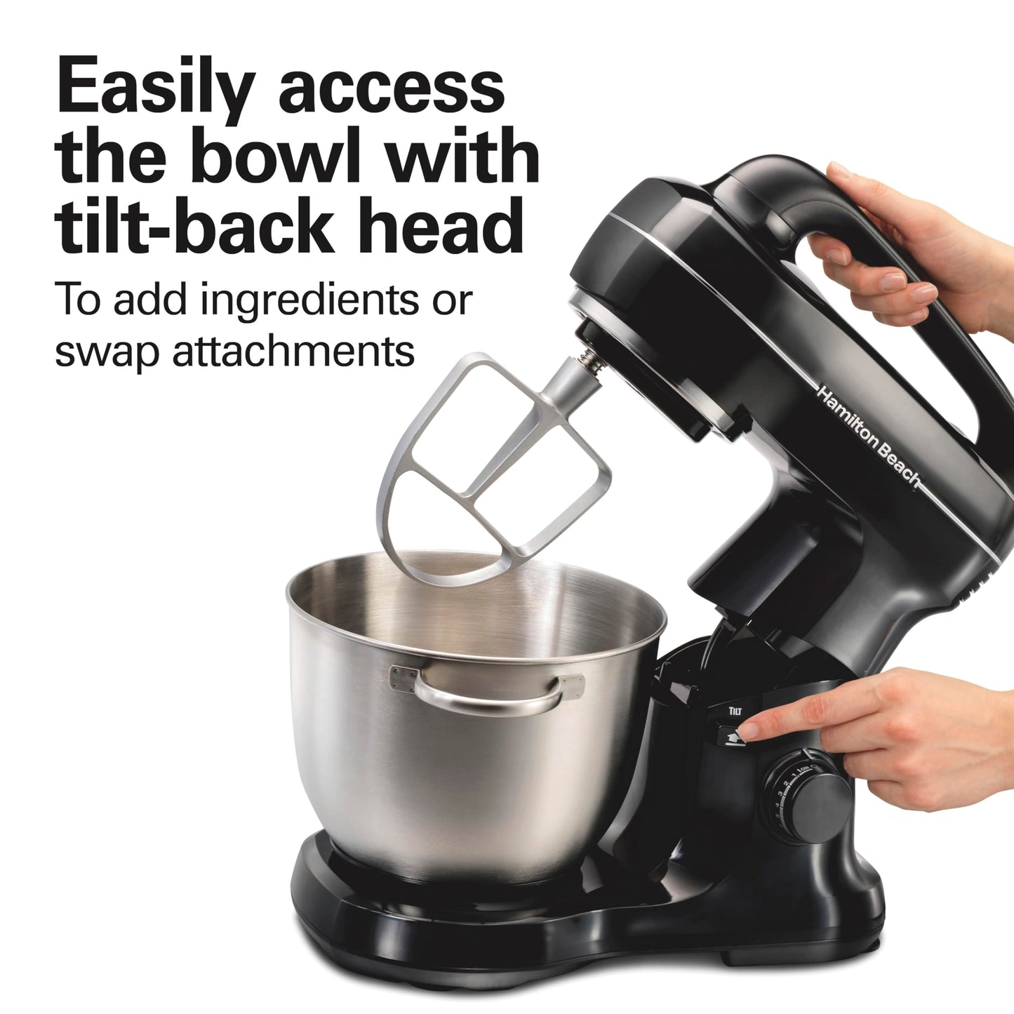 Hamilton Beach Electric Stand Mixer, 4 Quarts, Dough Hook, Flat Beater Attachments, Splash Guard, 7 Speeds with Whisk, Easy-Carry Top Handle, Blue