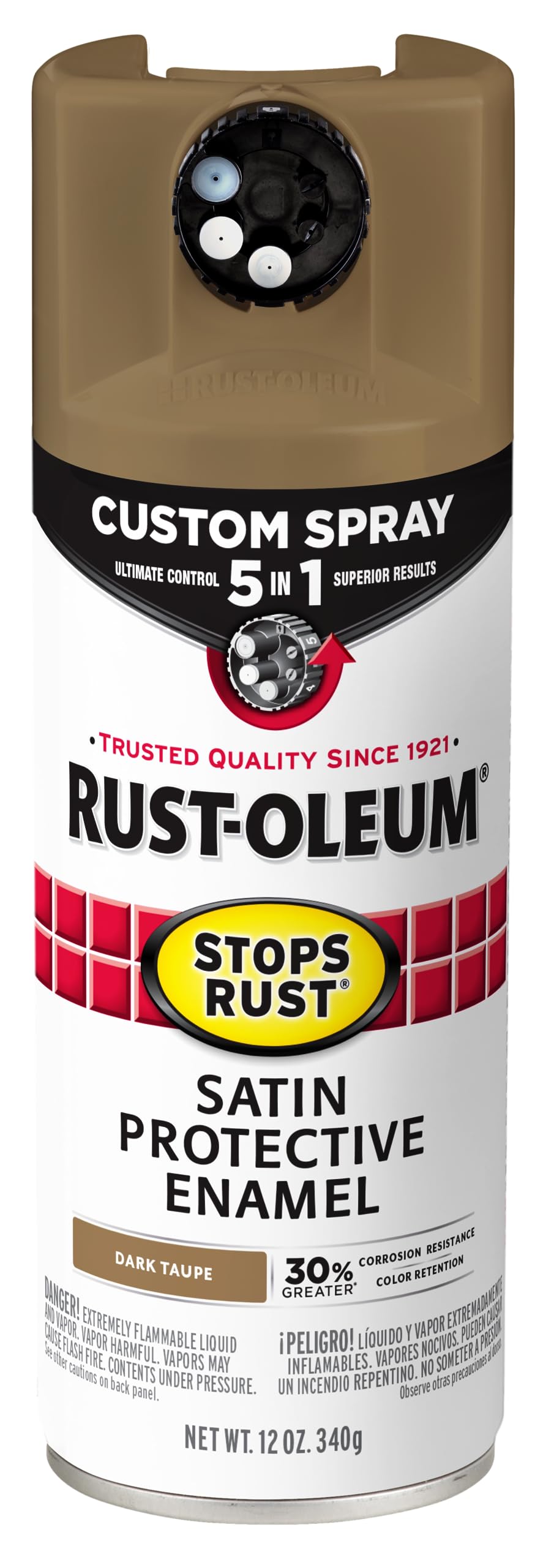 Rust-Oleum 376892 Stops Rust Custom Spray 5-in-1 Spray Paint, 12 oz, Gloss Leather Brown