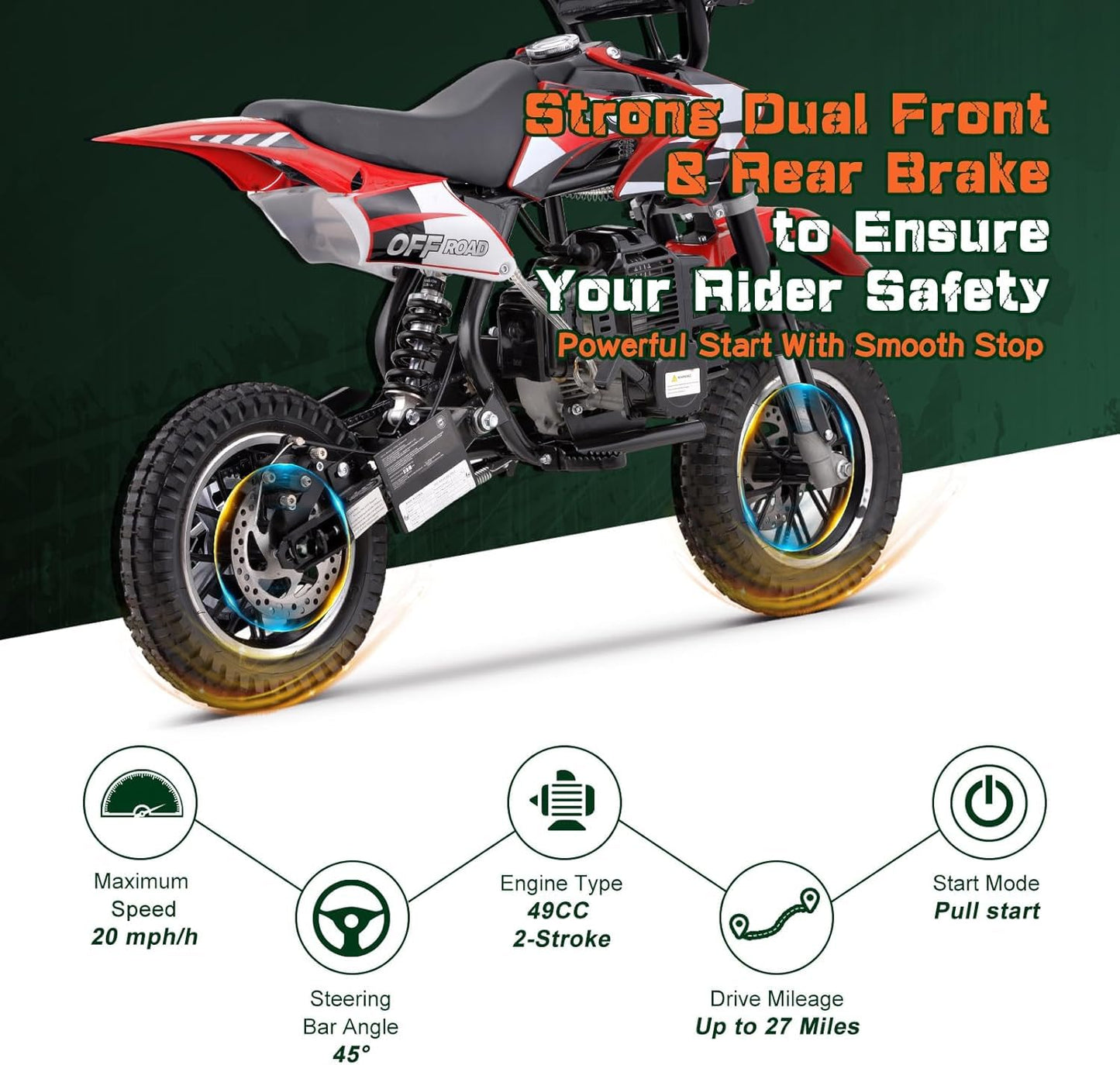 49CC 2-Stroke Gas Power Mini Dirt Bike Dirt Off Road Motorcycle (Red)