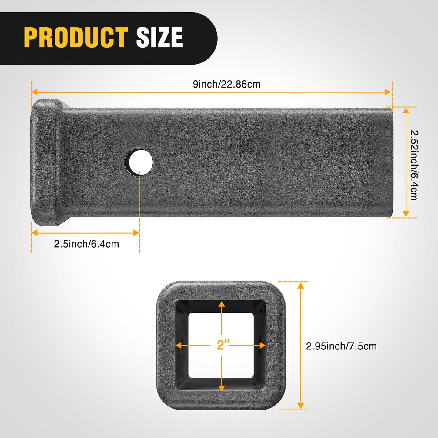 Nilight Trailer Hitch Receiver Extender Adapter Reducer 1-1/4 to 2Inch Hitch Adapter 6-1/2 inch Extension Sleeve Convertor 350Lbs with 1/2-Inch Diameter Pin and Clip with 5/8-Inch Adapter