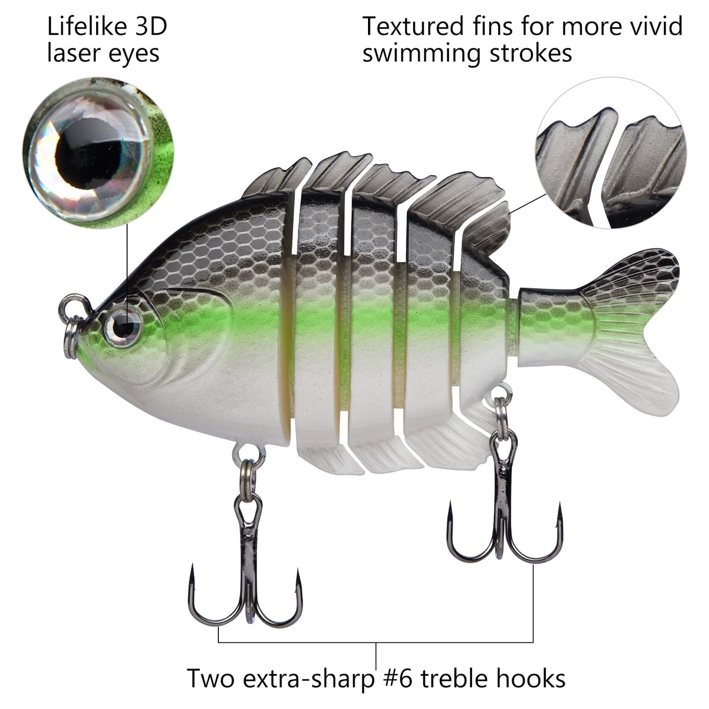 BASSDASH SwimPanfish Multi Jointed Panfish Bluegill Swimbaits Hard Topwater Bass Lures Fishing Lure Crank Saltwater 3.5in/0.85oz