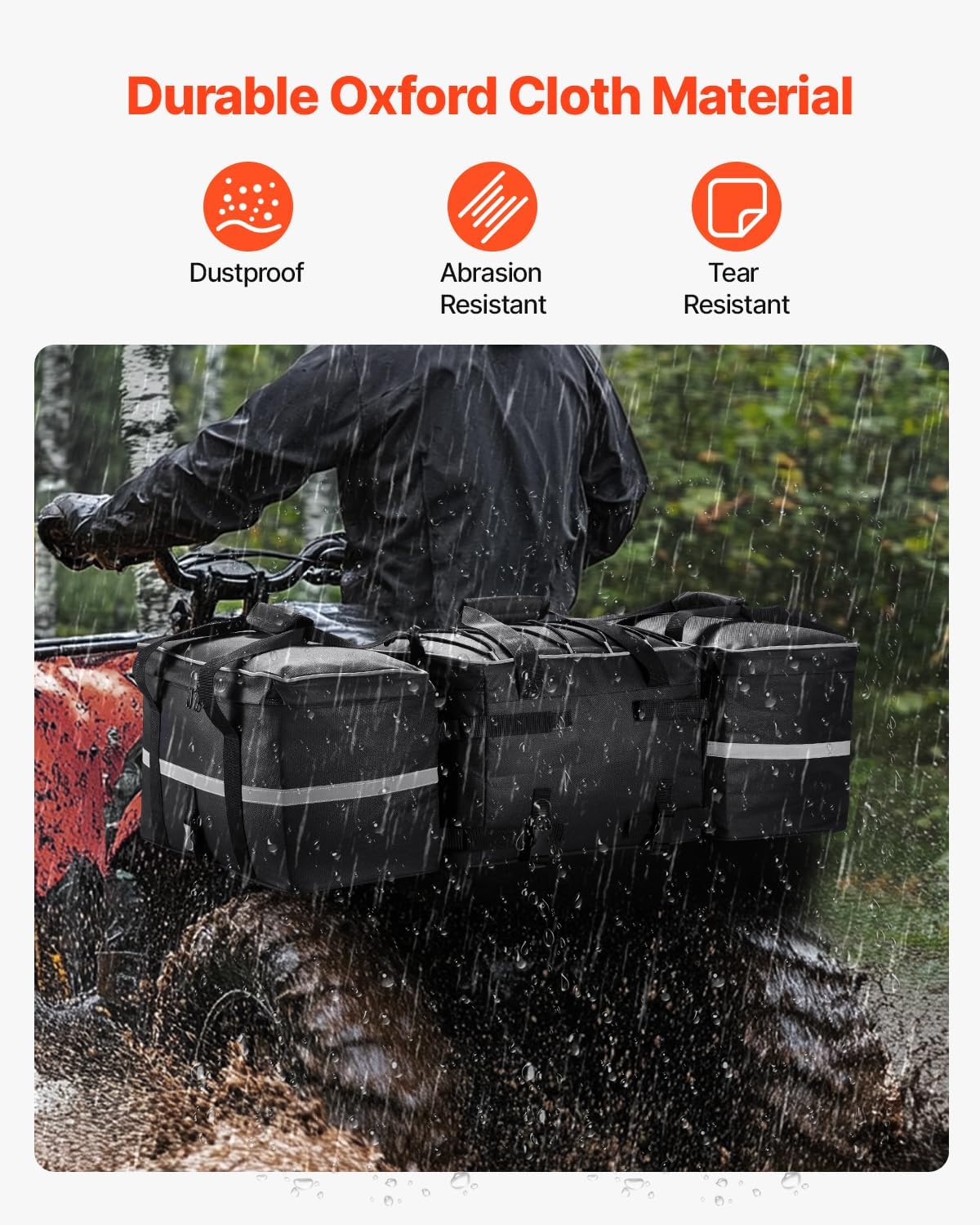 VEVOR ATV Rear Storage Bag, 54L ATV Rear Cargo Bag with 16L Cooler Insulated Bag, 600D Oxford Cloth Storage Rear Rack Seat Bag Fit Most ATVs with Rear Rack, Compatible with ATV, UTV, Can-Am Vehicles