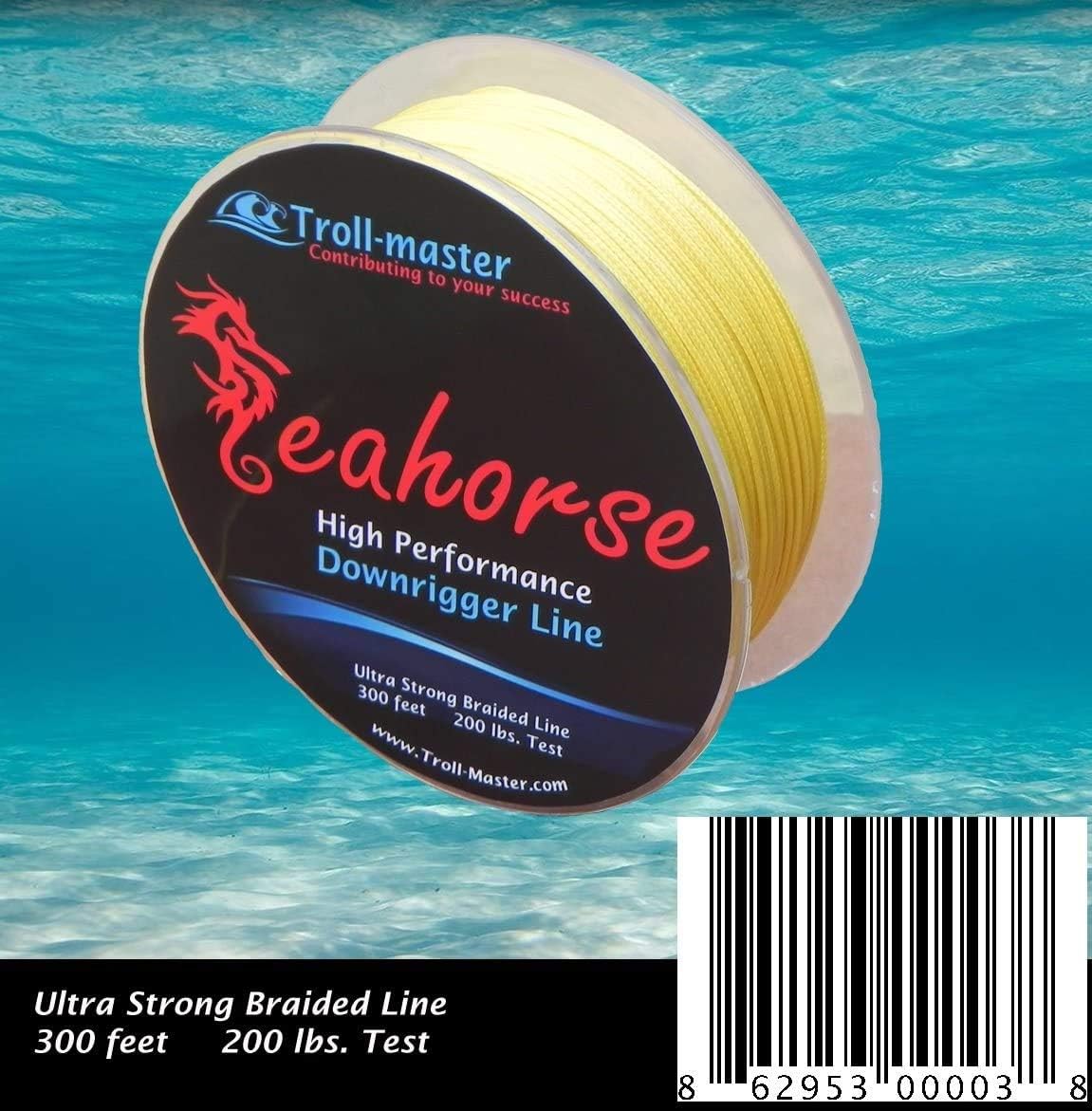 Seahorse High Performance Downrigger Braided Line Black 200 Lbs Test 300 Feet Spool