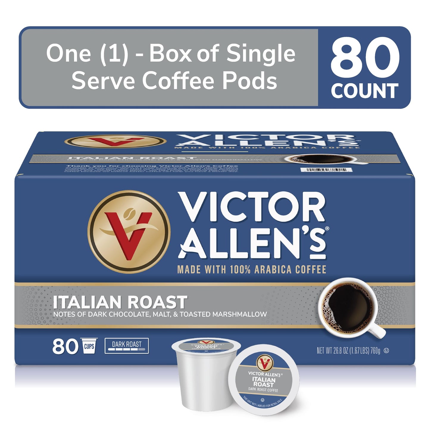 Victor Allen's Coffee Variety Pack (Morning Blend, 100% Colombian, Donut Shop Blend, and Italian Roast), 80 Count, Single Serve Coffee Pods for Keurig K-Cup Brewers