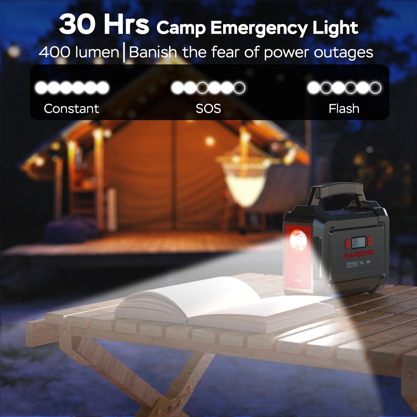 MARBERO Solar Generator 167Wh Camping Portable Power Station 200W Peak with Foldable Solar Panels 30W with AC Outlet 110V Multi-Port LED Flashlights for CPAP Home Camping Hurricane Emergency