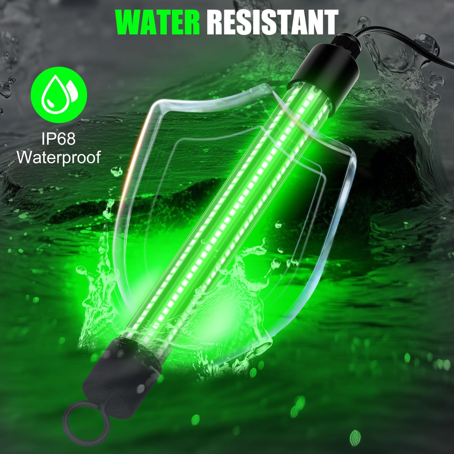 Underwater Fishing Light Compatible for Milwaukee 18V Battery,LED Green Light for 30W IP68 3000 Lumens Fish Attracting, Night Fishing for Docks Boats or Kayaks(no Battery)