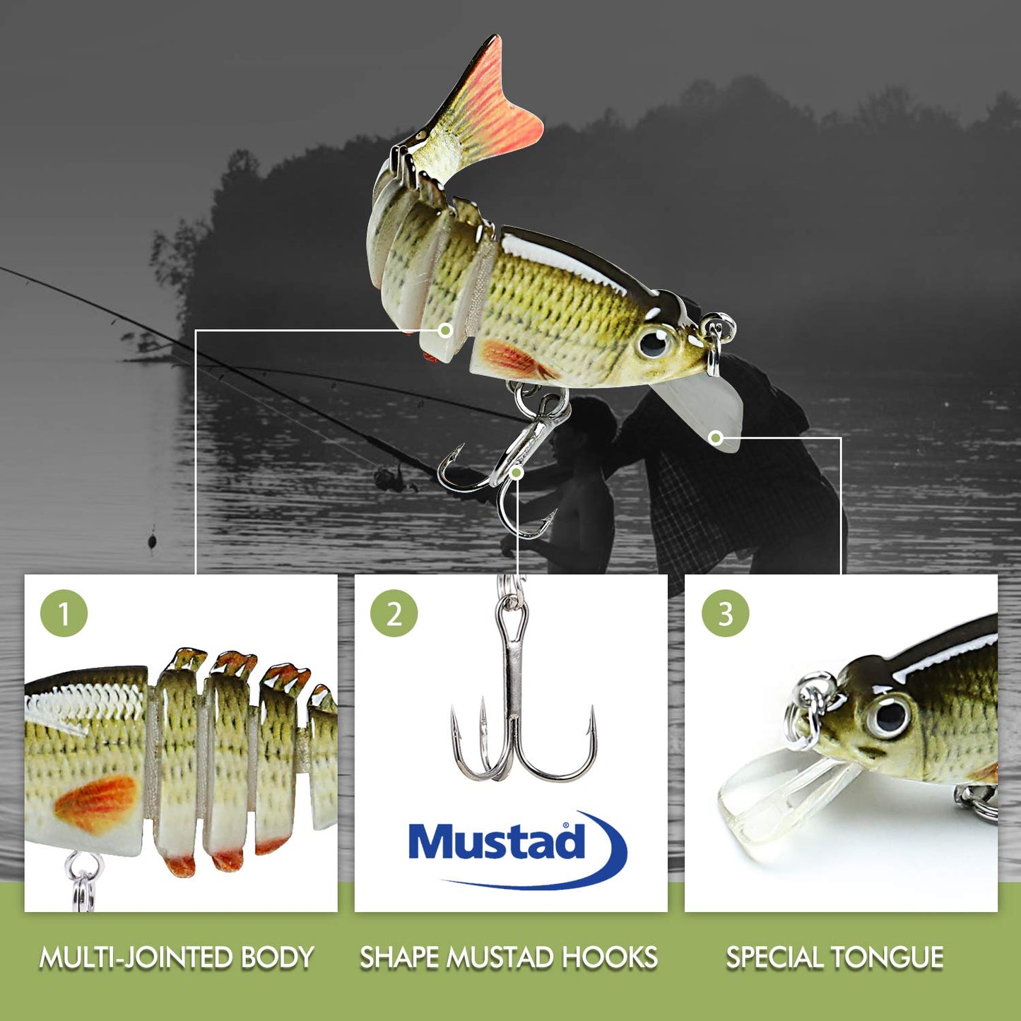 TRUSCEND Swimmax for Freshwater and Saltwater, Lifelike Fishing Lures for Bass Trout Crappie Walleye Pike Bluegill Salmon, Swimbait for Bass Fishing, Amazing Fishing Gear Gifts for Family Fishing