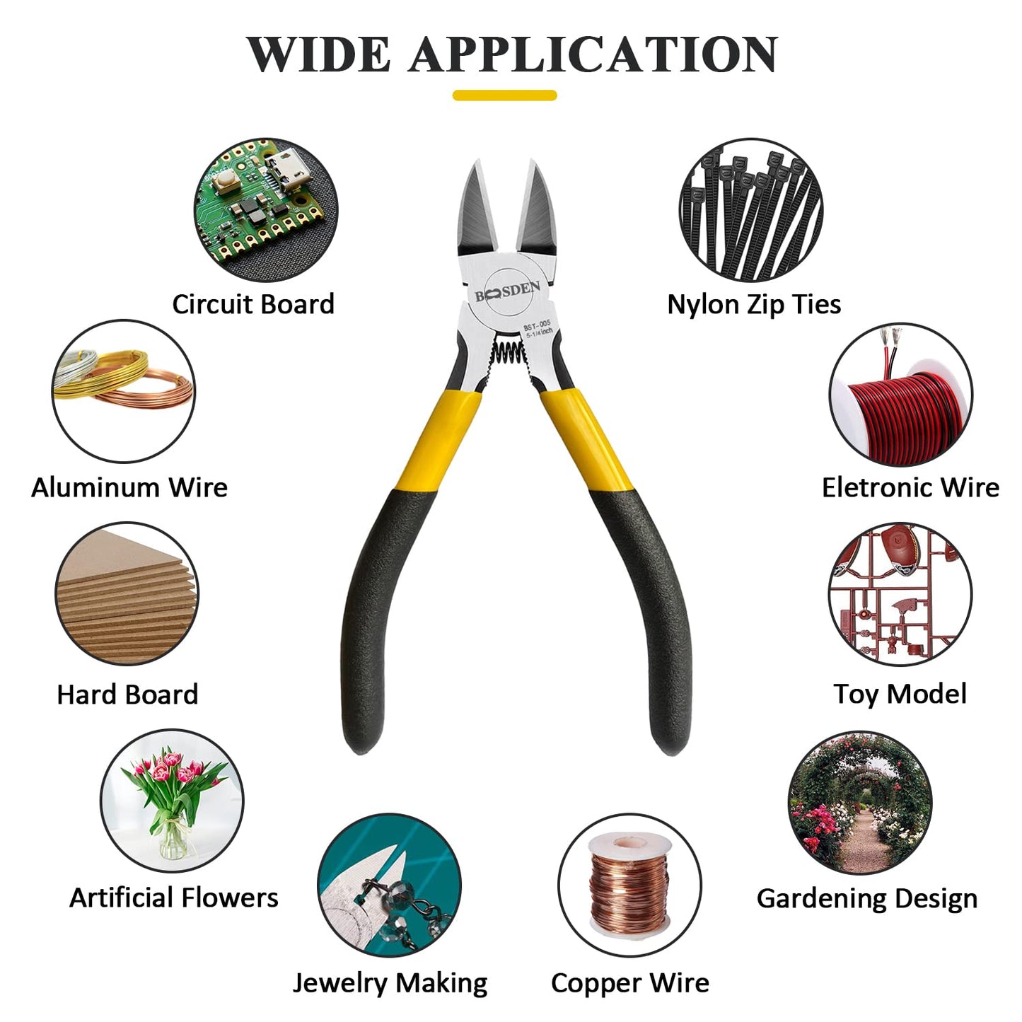 Wire Cutters 10 Pack, 6.5 inch, BOOSDEN Flush Cutters, Spring Loaded Cutting Pliers, Side Cutters, Dykes Cutter, Wire Clippers, Plastic Cutter, Wire Cutters for Jewelry, Floral, Electrical