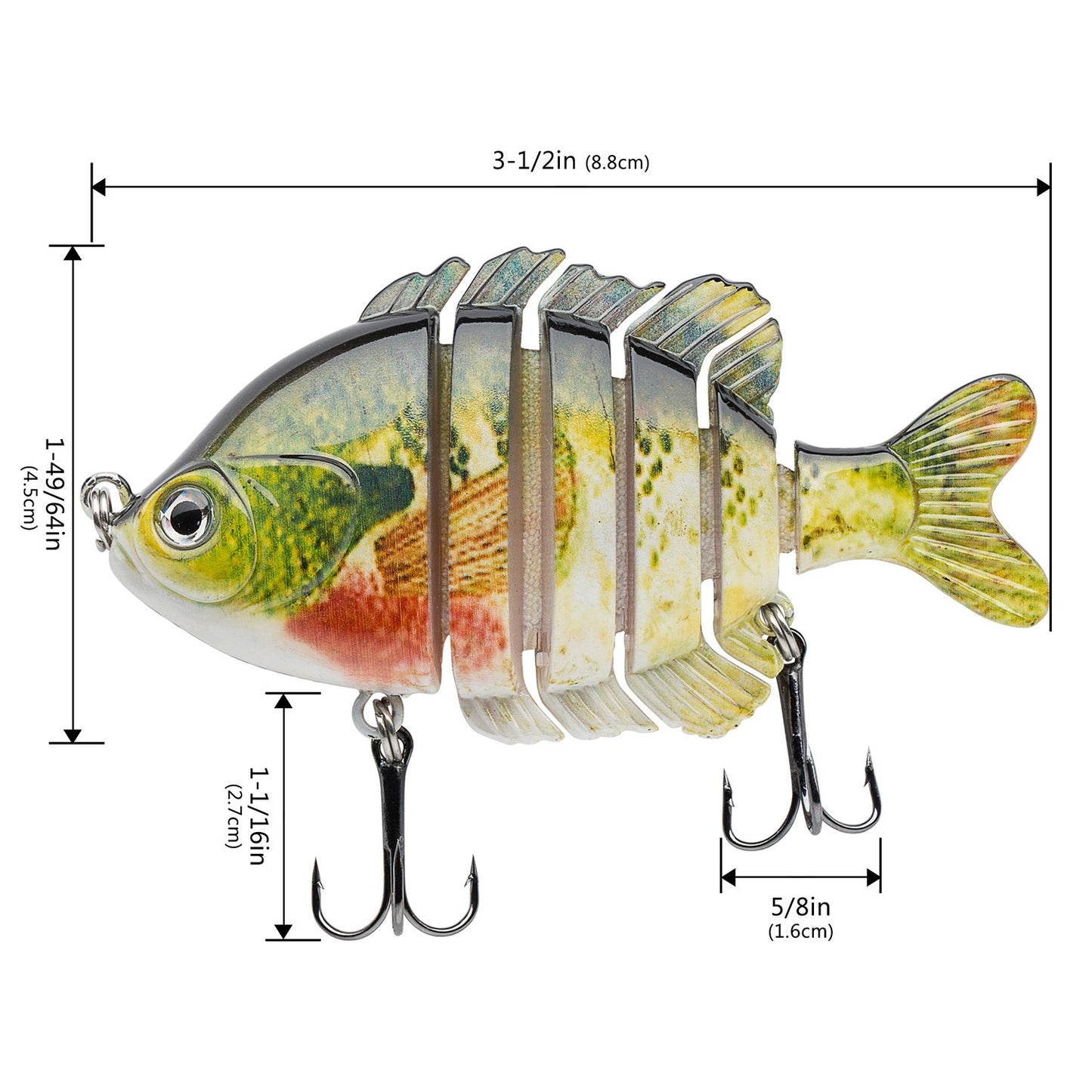 BASSDASH SwimPanfish Multi Jointed Panfish Bluegill Swimbaits Hard Topwater Bass Lures Fishing Lure Crank Saltwater 3.5in/0.85oz