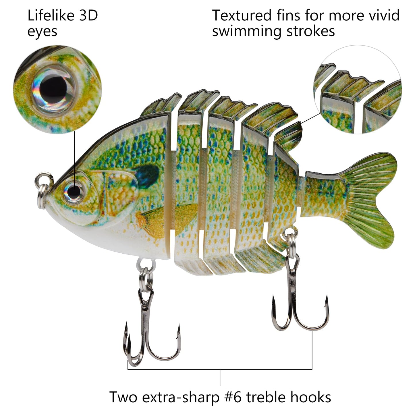 BASSDASH SwimPanfish Multi Jointed Panfish Bluegill Swimbaits Hard Topwater Bass Lures Fishing Lure Crank Saltwater 3.5in/0.85oz