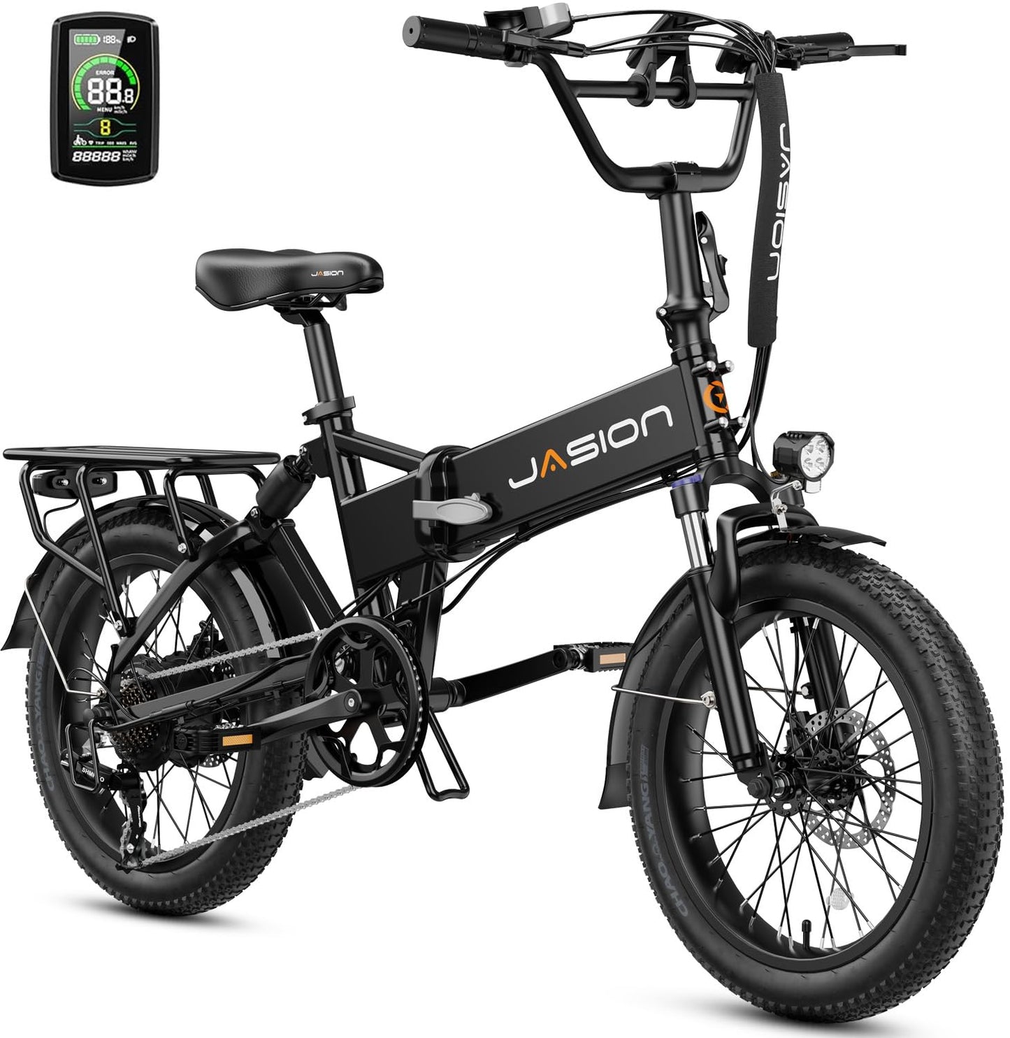 Jasion EB7 2.0 Electric Bike for Adults, 1200W Peak Motor 28MPH Max Speed Folding Ebike, 48V 10AH Removable Battery, 20" Fat Tire with Dual Suspension, 7-Speed Electric Bicycles, UL Certifiled