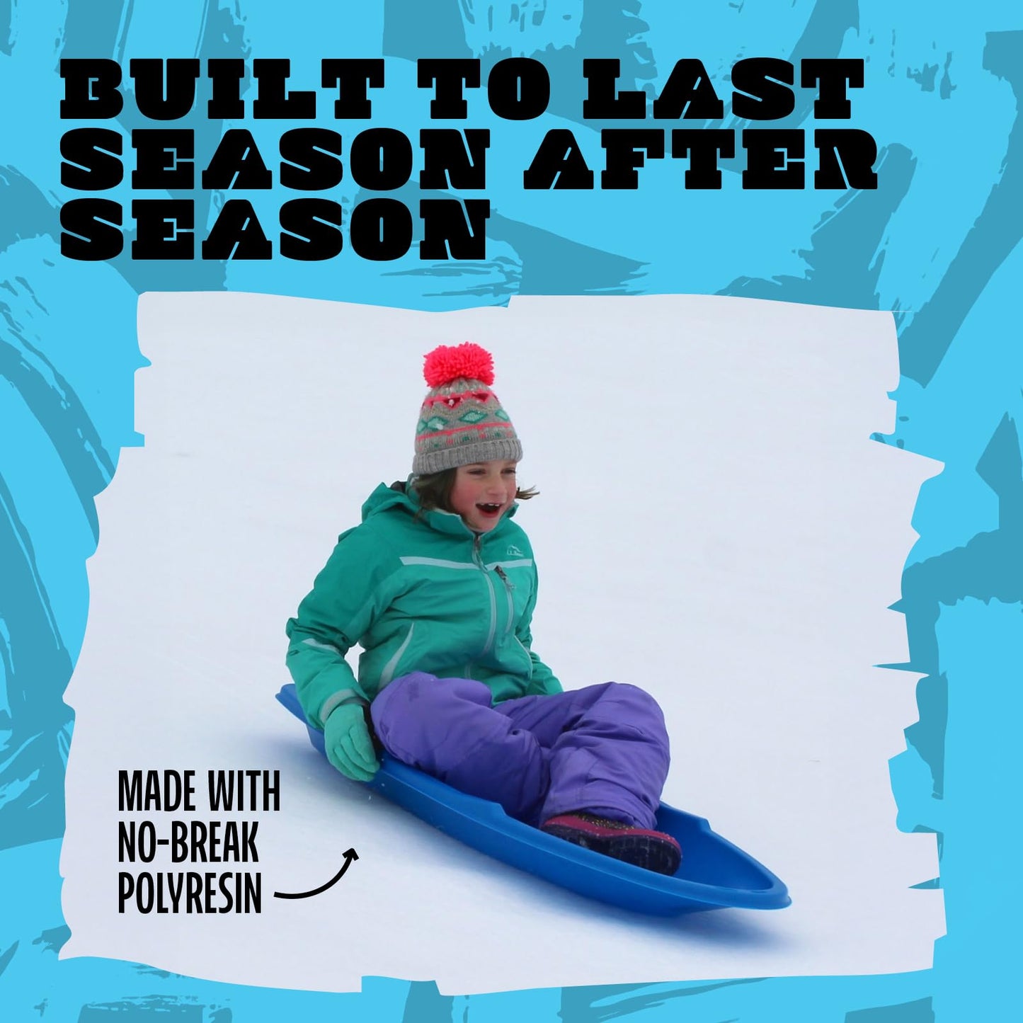 Flexible Flyer Winter Lightning Snow Sleds for Kids and Adults (3-Pack) - 48 Inch Toboggan Style Plastic Sled with Hard Bottom for Fast, Smooth Rides - 1 or 2 Riders (Blue, Green, Orange)