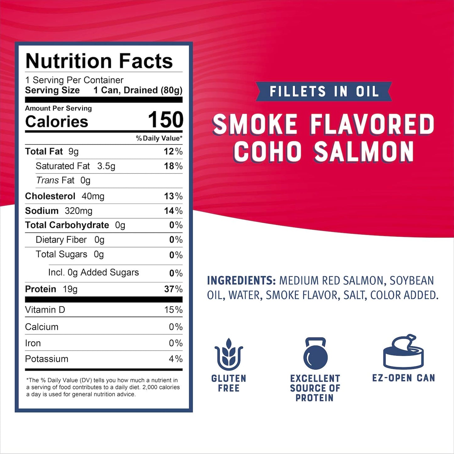 Bumble Bee Smoke Flavored Red Coho Salmon Fillets in Oil, 3.75 oz (Pack of 1) - 19g Protein - Skinless, Boneless - Great for Snacks & Recipes - Gluten Free