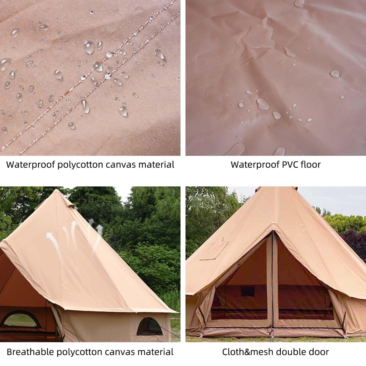 Cotton Canvas Bell Tent with Stove Jack, Roomy Yurt for Family Glamping Camping, 4 Season Tent with Zipped Removable Floor