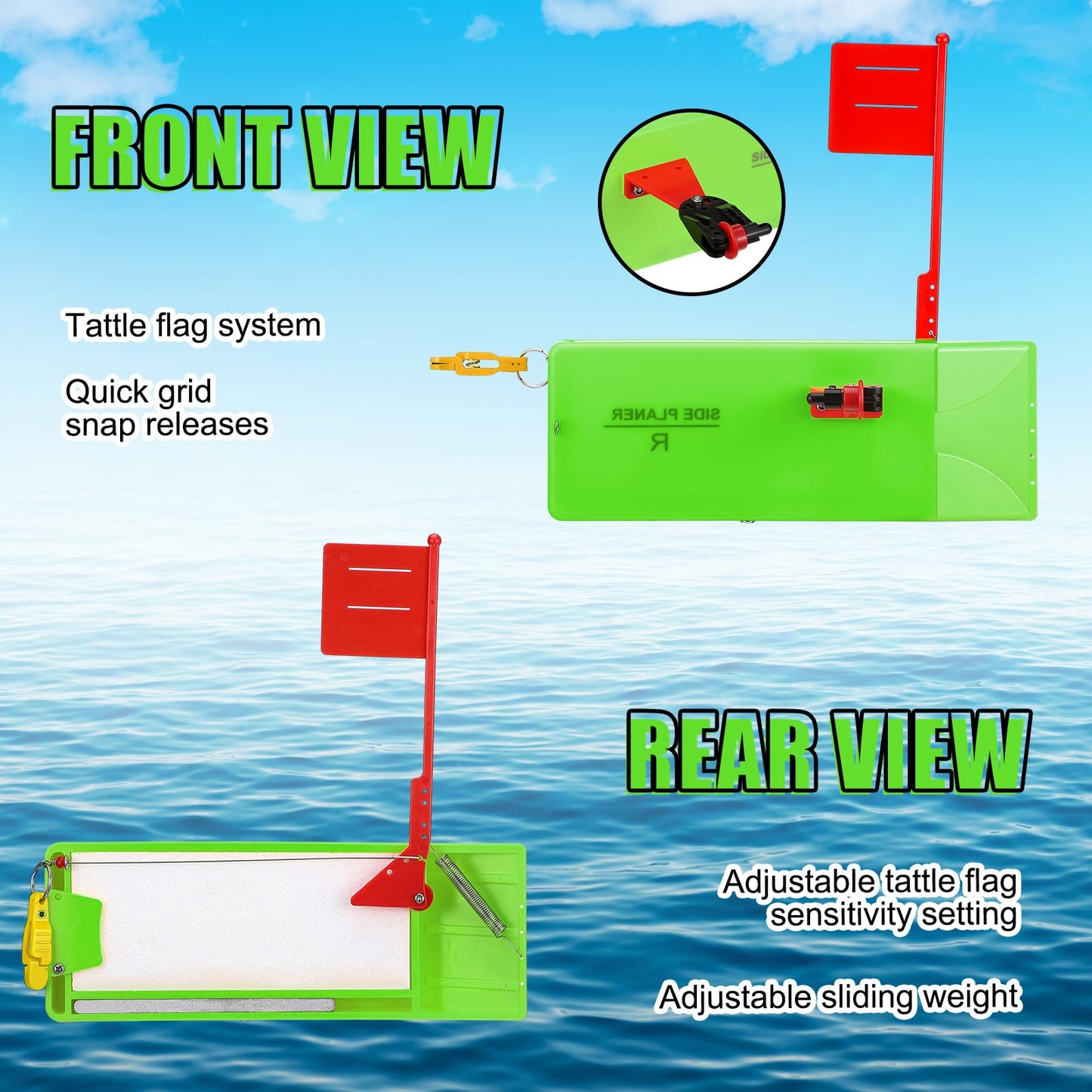 2 Pack Planer Boards for Fishing Trolling 8 x 3 Inches Off Shore Crappie Planer Boards Kits with Flag Fishing Accessory for Inshore Offshore Trolling Dragging
