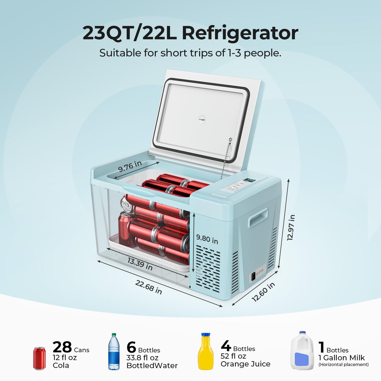 BougeRV 12 Volt Refrigerator 12V Car Fridge 23 Quart Portable Freezer Compressor Cooler 12/24V DC 110~240 Volt AC for Truck Van RV Camper SUV Travel Camping Road Trips Tailgating -7℉~50℉