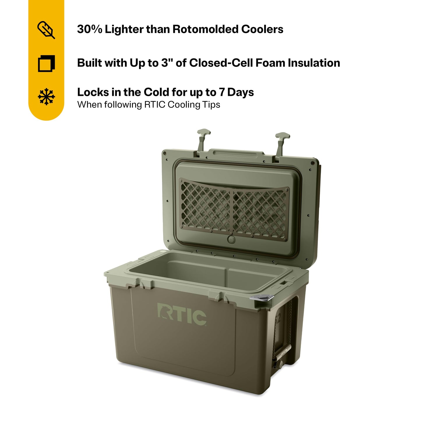 RTIC Ultra-Light 52 Quart Hard Cooler Insulated Portable Ice Chest Box for Beach, Drink, Beverage, Camping, Picnic, Fishing, Boat, Barbecue, 30% Lighter Than Rotomolded Coolers