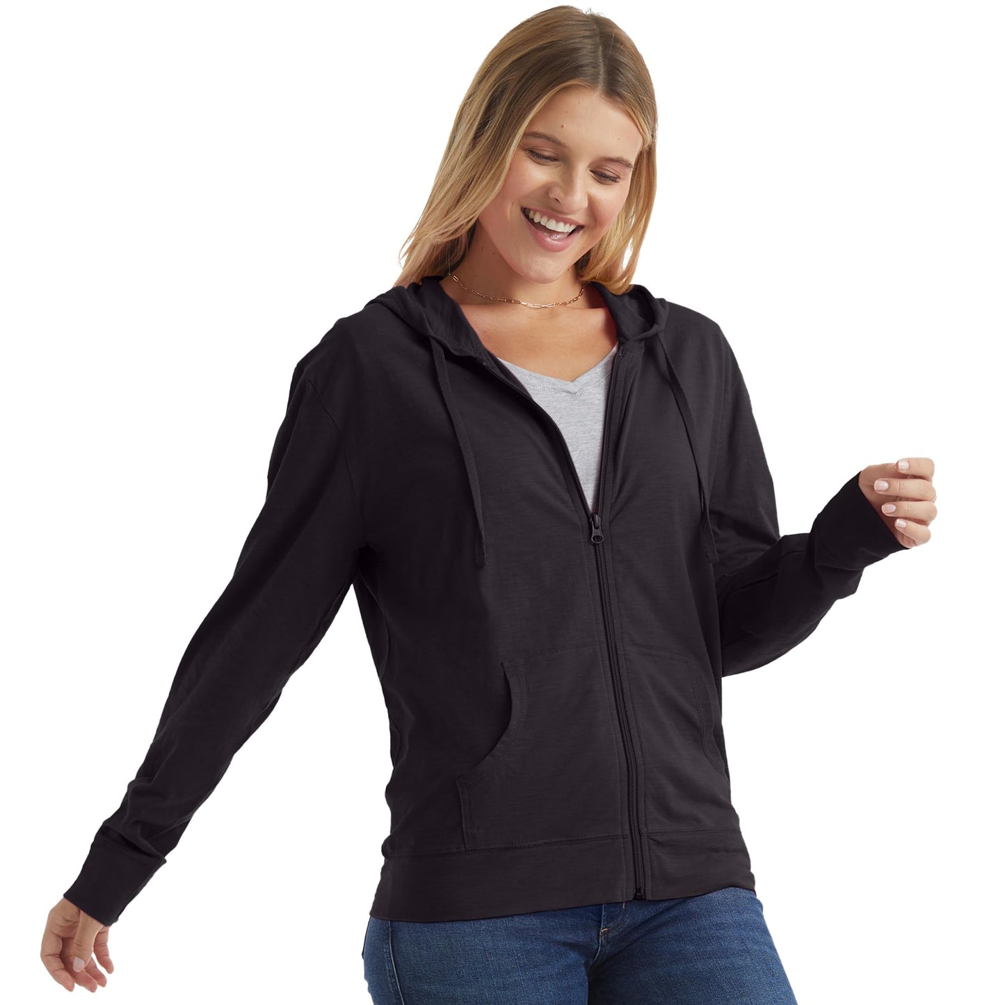 Hanes Women’s Slub Knit Full-Zip Hoodie, Textured Cotton Zip-Up T-Shirt Hoodie for Women