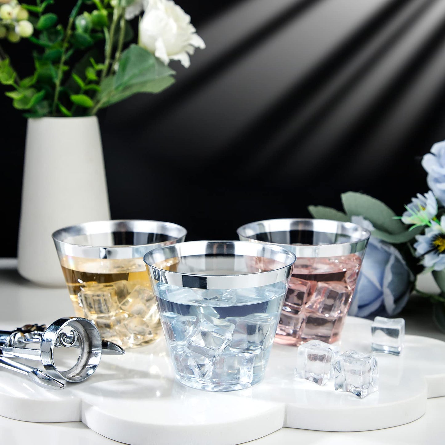 I00000 200 Pack Gold Plastic Cups, 9 Oz Elegant Clear Plastic Cups Gold Rimmed Disposable Wine Glasses Fancy Disposable Party Cups Wedding Cups Drinking Tumblers Plastic Cocktail Glasses with Gold Rim