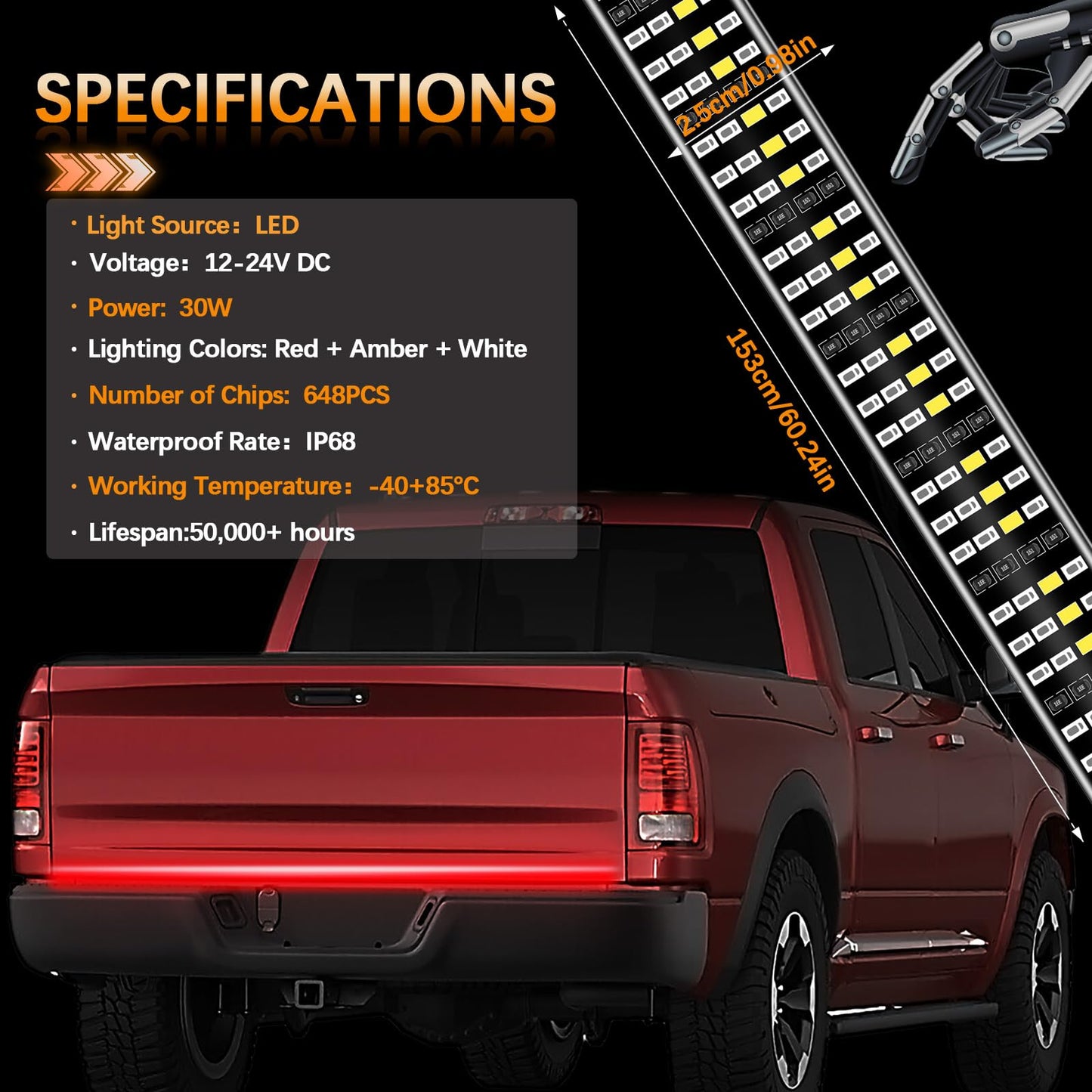 60 Inch LED Tailgate Light Bar with Reverse & Sequential Turn Signals for Truck