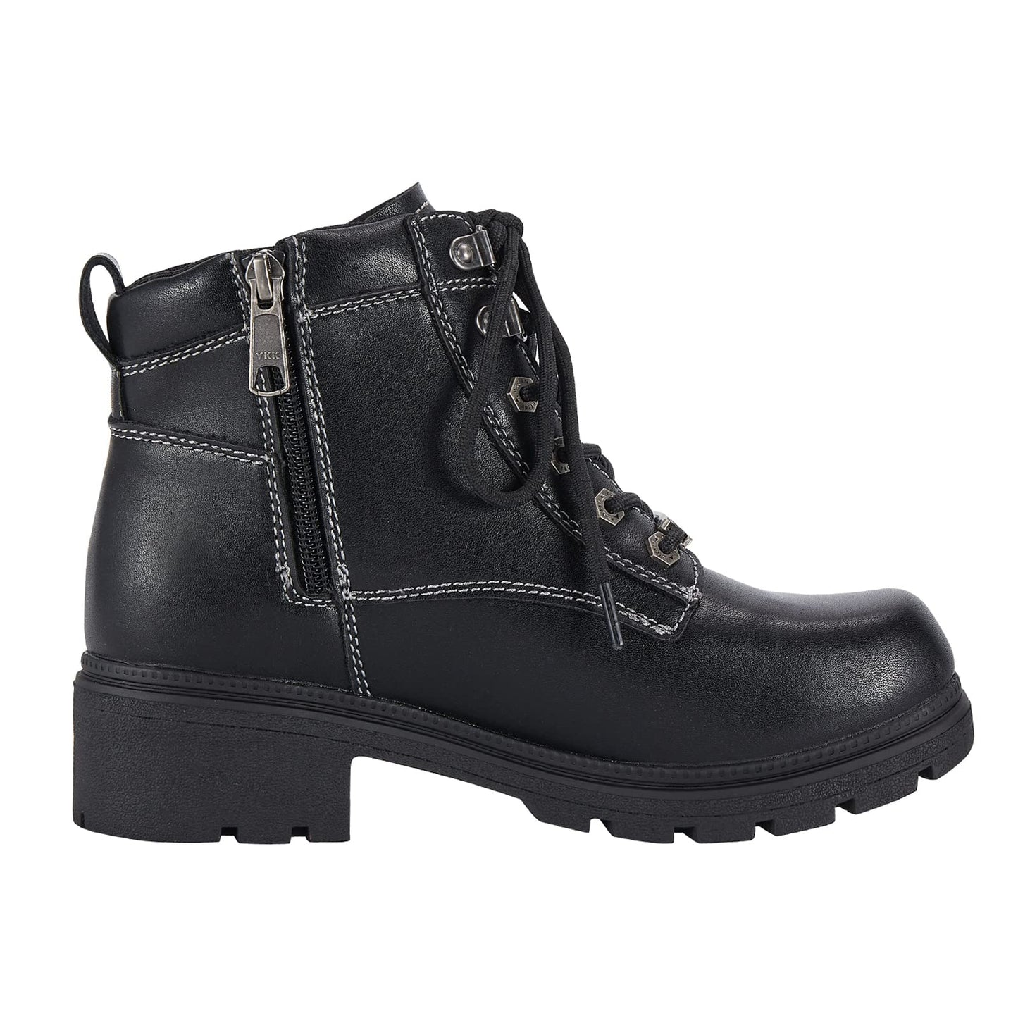 Dream Apparel Womens Lace Up Motorcycle Riding Boots with Side Zipper, Black Faux Leather Ankle Booties Biker Boots, Military Combat Booties for Ladies with Low Heel