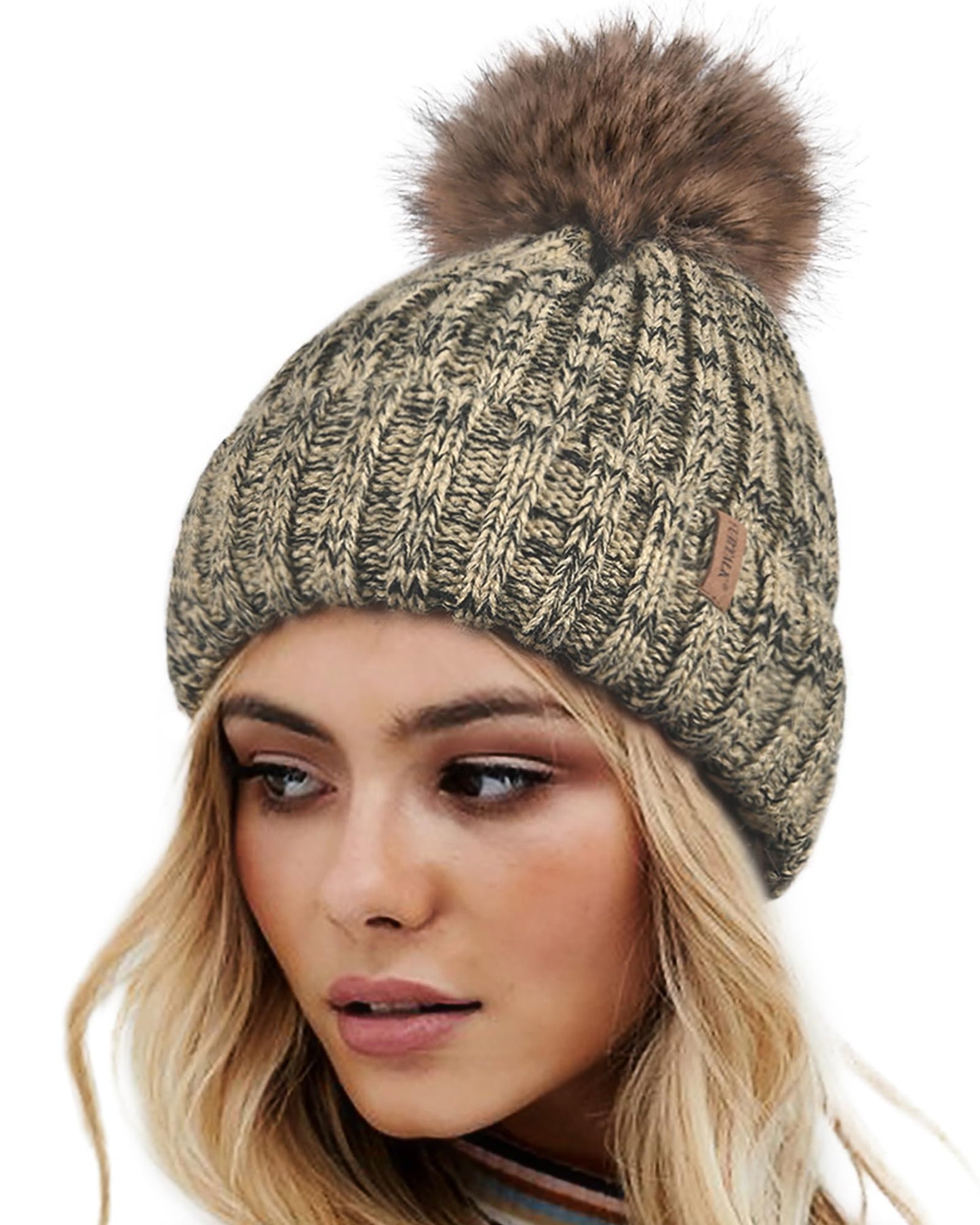 FURTALK Womens Winter Knitted Beanie Hat with Faux Fur Pom Warm Knit Skull Cap Beanie for Women