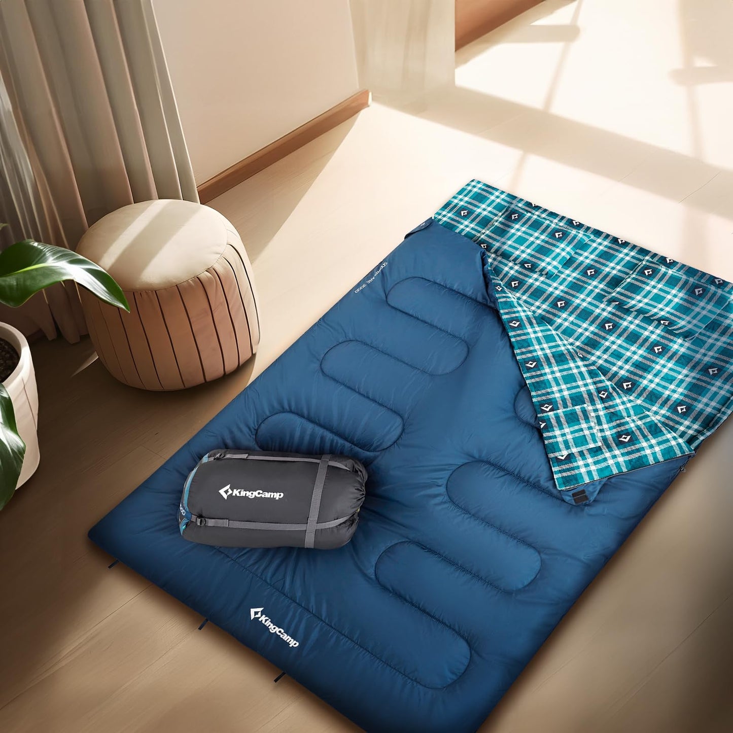 KingCamp Queen Size 2 Person Double Sleeping Bags with Pillows for Adults, 20 Degree Lightweight Backpacking Quilts for Couples Family Camping Hiking and Outdoors, Waterproof