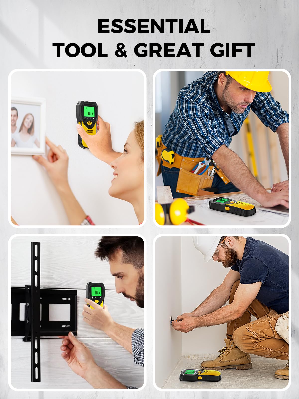 Mecurate Stud Finder Wall Scanner Sensor - 5 in 1 Electronic Stud with LCD Display & Audio Alarm for Wood AC Live Wire Metal Studs Detection Joist Pipe