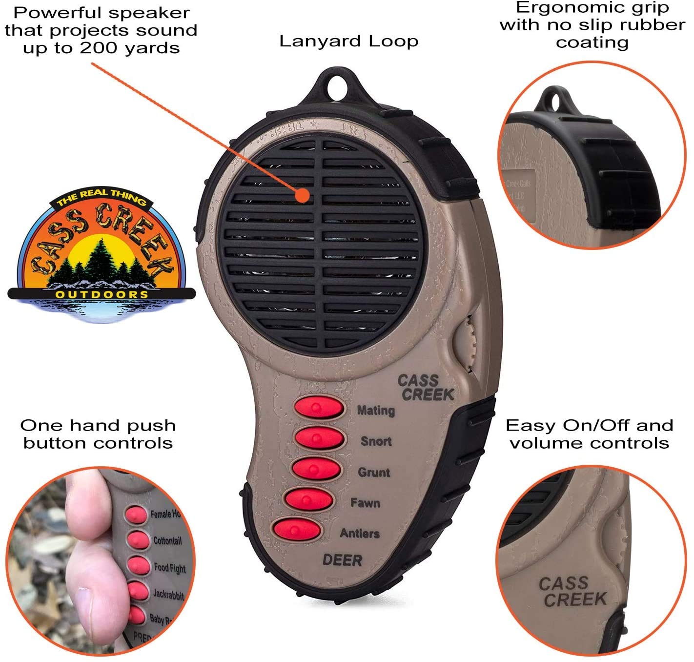 Cass Creek Ergo Call, Handheld Electronic Hunting Call, Compact Design, 5 Authentic Calls in 1, Expert Calls for Everyone