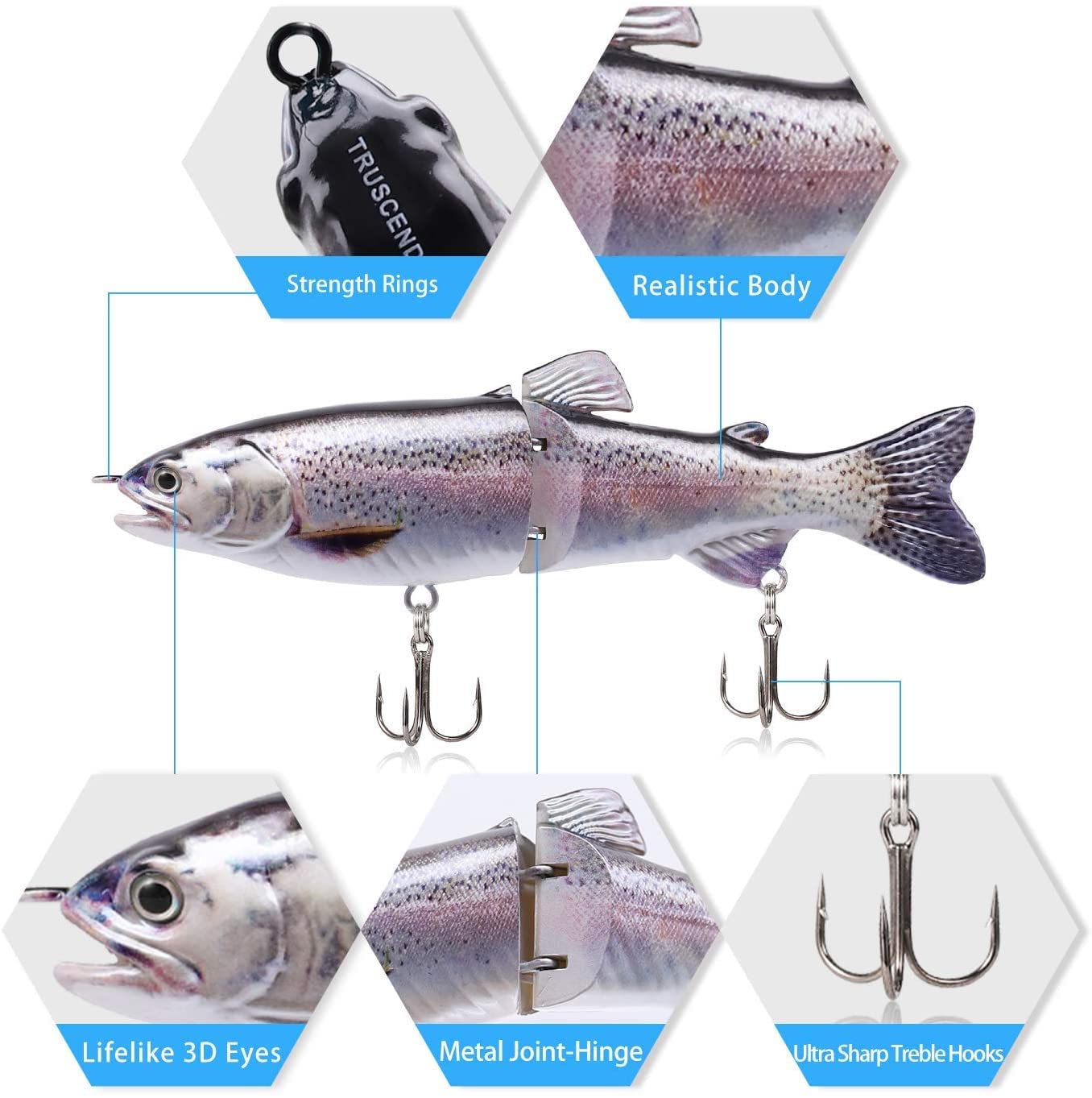 TRUSCEND Swimmax for Freshwater and Saltwater, Lifelike Fishing Lures for Bass Trout Crappie Walleye Pike Bluegill Salmon, Swimbait for Bass Fishing, Amazing Fishing Gear Gifts for Family Fishing