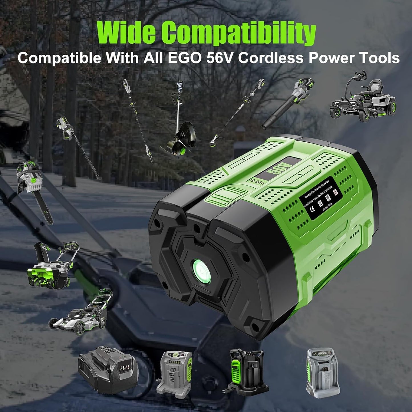 56V 10.0Ah Battery Replacement for EGO 56V Battery 10.0Ah BA1400 BA2800 BA4200 BA5600T Compatible with EGO Power Tools