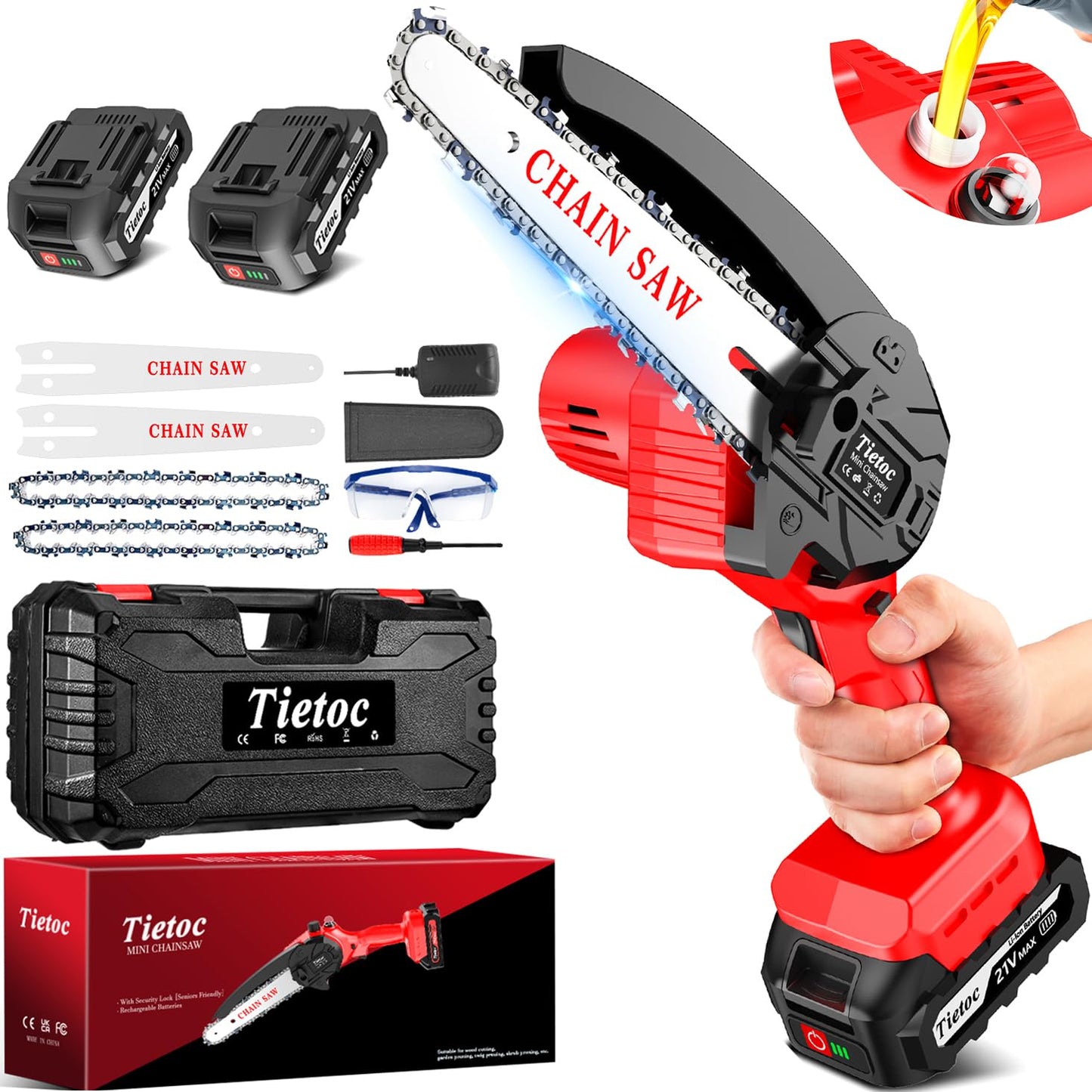 Tietoc Mini Chainsaw 6 Inch with 2 Batteries, Electric Saw Gifts for Men Dad Husband Gardener, Cool Gadgets for Men 2025, Mens Gifts for Fathers Birthday, Perfect Gifts Idea for Mothers Mom Women