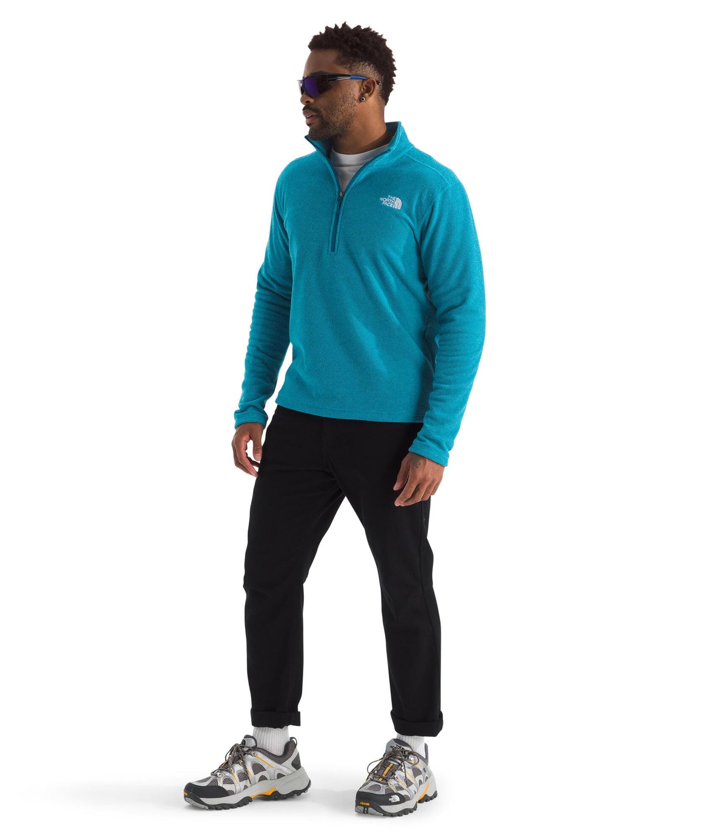THE NORTH FACE Men's Textured Cap Rock 1/4 Zip Pullover | Fleece Jacket, Fold Over Collar & Embroidered Logo