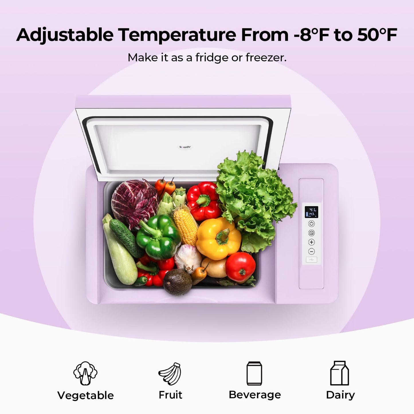 BougeRV 12 Volt Refrigerator 12V Car Fridge 23 Quart Portable Freezer Compressor Cooler 12/24V DC 110~240 Volt AC for Truck Van RV Camper SUV Travel Camping Road Trips Tailgating -7℉~50℉