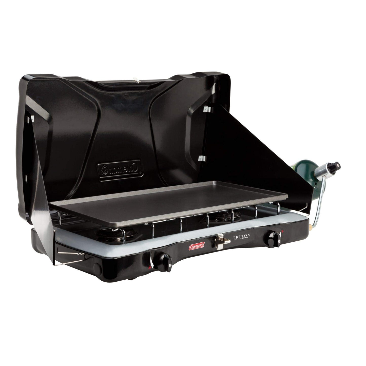 Coleman Triton 2-Burner Propane Camping Stove, Portable Camping Grill/Stove with Adjustable Burners, Wind Guards, Heavy-Duty Latch & Handle, 22,000 Total BTUs of Power for Camping, Tailgating, BBQ