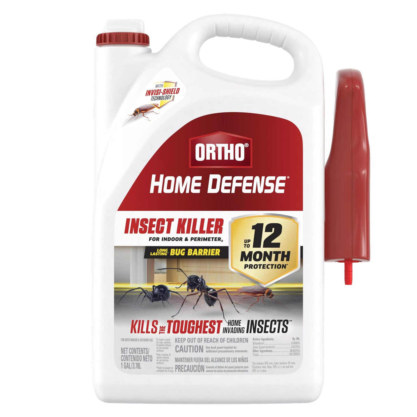 Ortho Home Defense Insect Killer for Indoor & Perimeter2 - With Comfort Wand, Long-Lasting Control, Kills Ants, Cockroaches, Spiders, Fleas & Ticks, Non-Staining, Odor Free, 1.1 gal., 2-Pack
