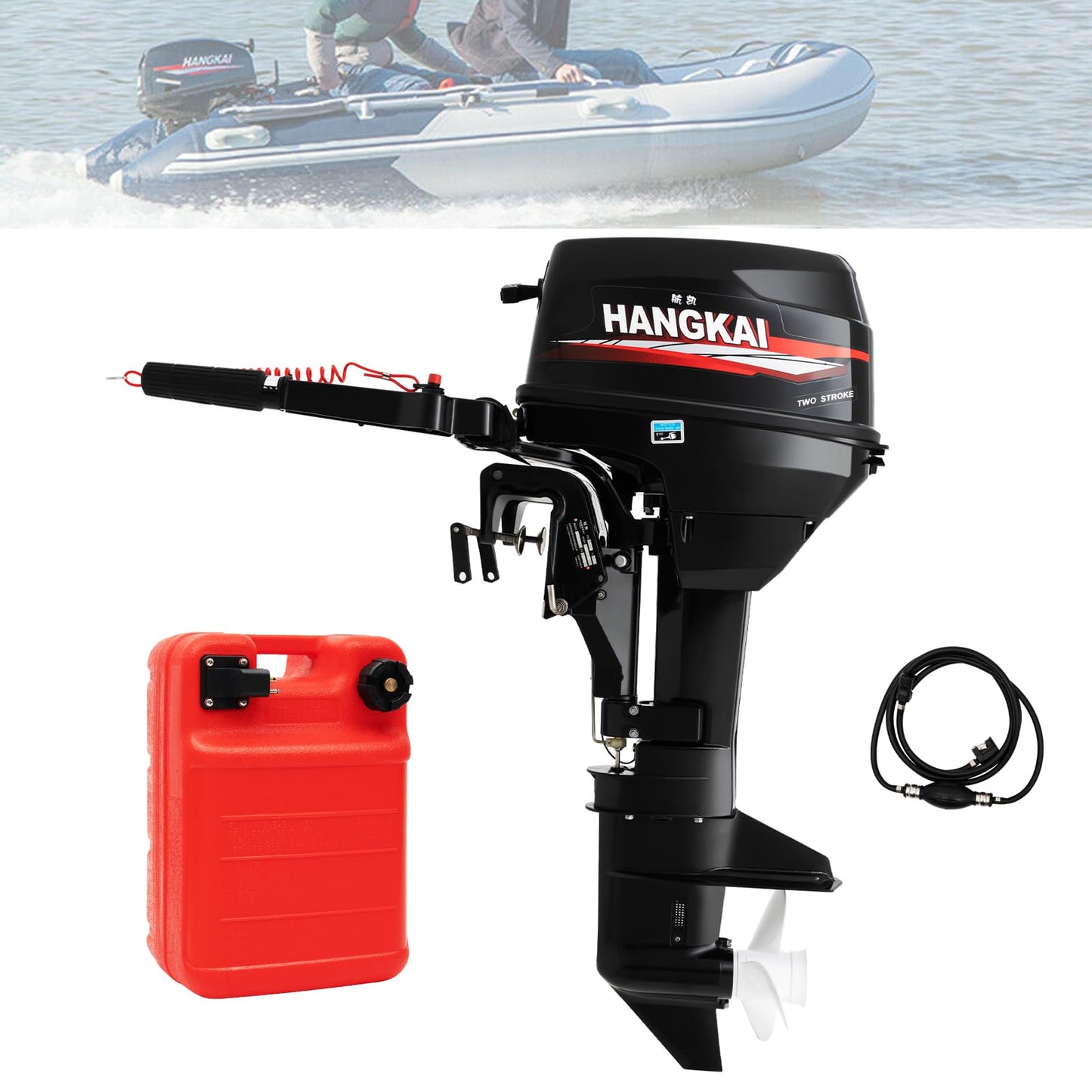 Outboard Motor Boat Engine, 2 Stroke Heavy Duty Fishing Boat Engine 3.5HP Gas Trolling Motor with Water Cooling CDI System for Rubber Boats, Inflatable Boats, Sailboats