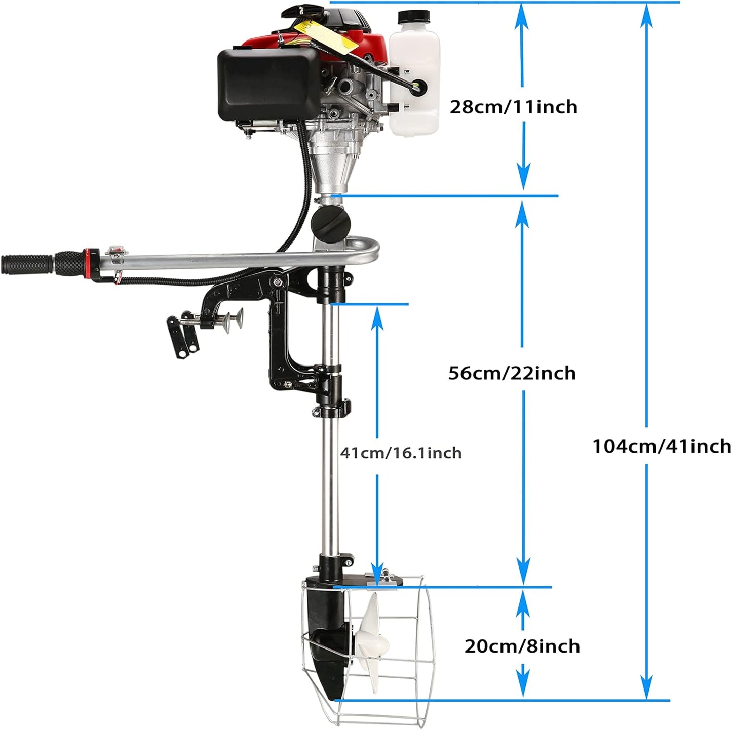 Outboard Motor Boat Engine 4 Stroke 4.0 HP Marine Boat Motor with Air Cooling System and Manual Pull Start for Inflatable Fishing Boats Yachts Water Sport Tools, with Shade