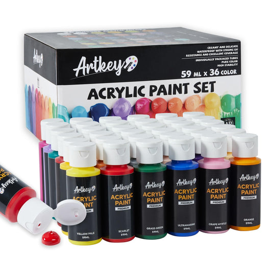 Artkey Acrylic Paint Set - 24 colors 2 oz/59 ml Acrylic Paints Professional Artists Painting Kit for Canvases Fabric Rock Leather Easter Egg Wood Ceramic Glass Art Craft Painting