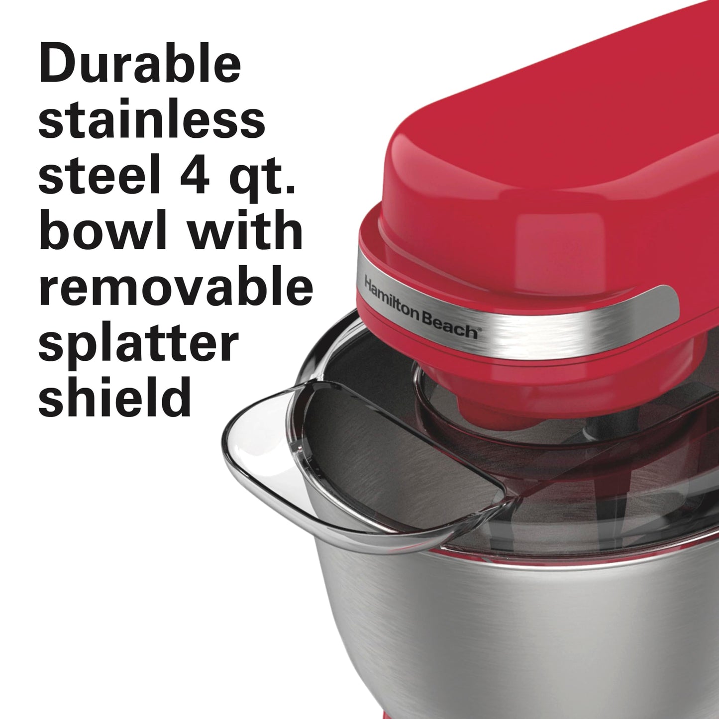 Hamilton Beach Electric Stand Mixer, 4 Quarts, Dough Hook, Flat Beater Attachments, Splash Guard 7 Speeds with Whisk, Black