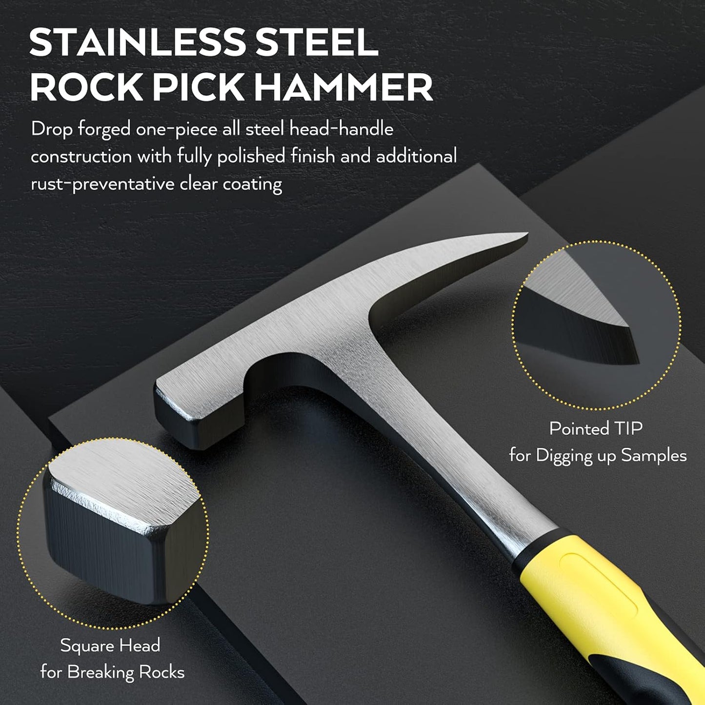 INCLY 7 Pcs Geology Rock Pick Equipment Kit, 3lb Sledge &32 oz Rock Hammer with 2PCS 12" Mason Concrete Chisel.Safety Glasses, Jewelers loupe, Tool Set for Hounding, GoldMining, Stone Breaking