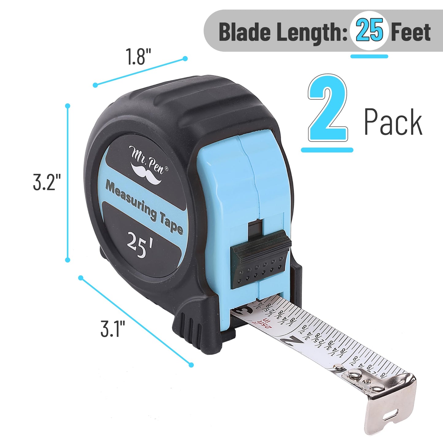 Mr. Pen 25-Foot Steel Retractable Tape Measure with Easy Read Fractions