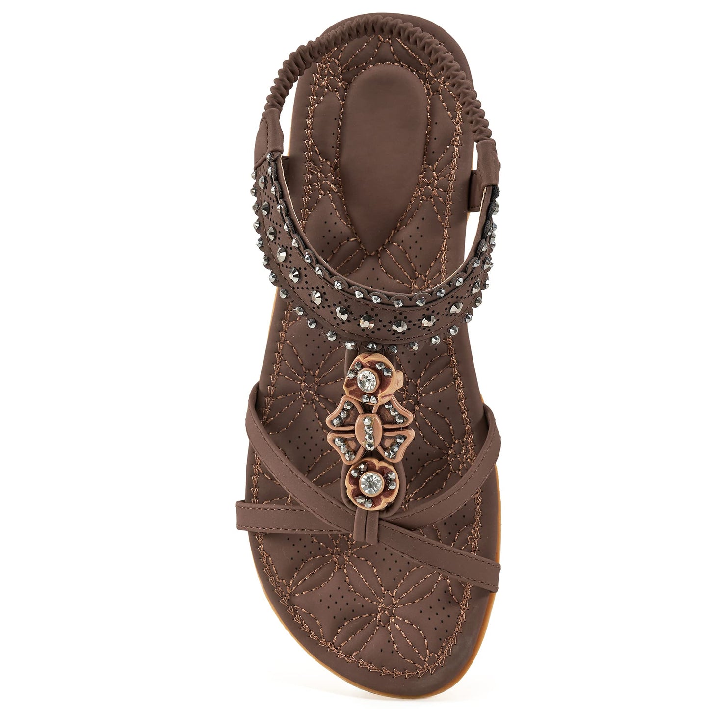 Alicegana Womens Sandals Shoes Comfort Walking with Non Slip on Casual Summer Beach Shoes Dress Ankle Elastic Jeweled Bohemian Flats