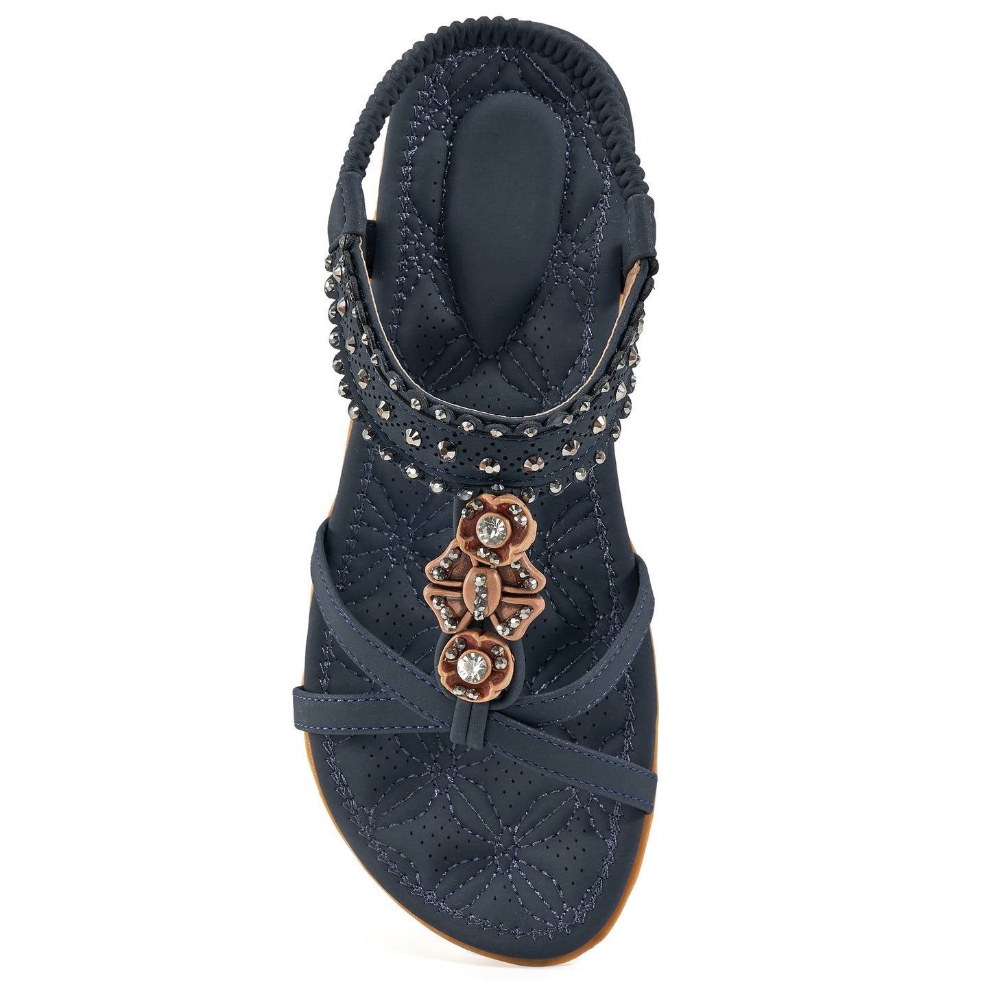 Alicegana Womens Sandals Shoes Comfort Walking with Non Slip on Casual Summer Beach Shoes Dress Ankle Elastic Jeweled Bohemian Flats