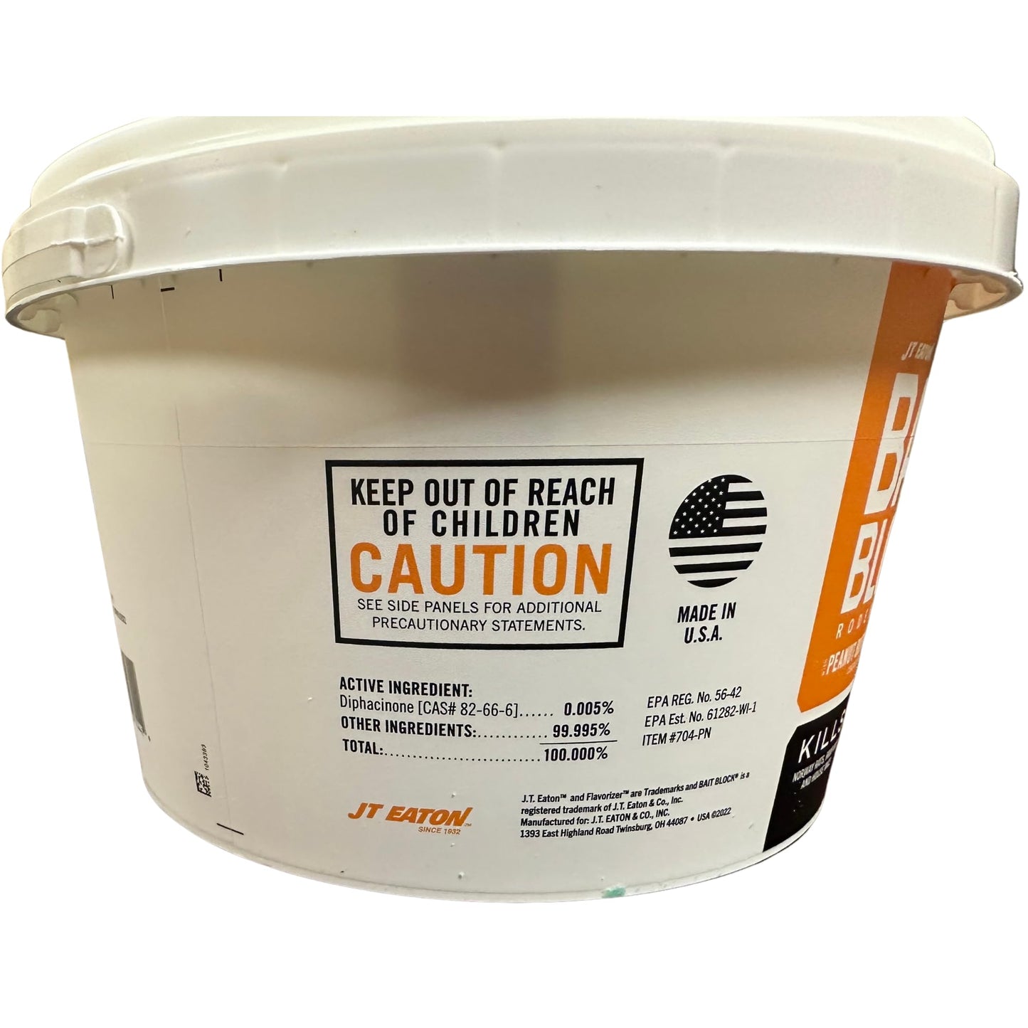 JT Eaton 704-PN Bait Block Anticoagulant Rodenticide, Peanut Butter Flavor, for Mice and Rats (4 lb Pail of 64)