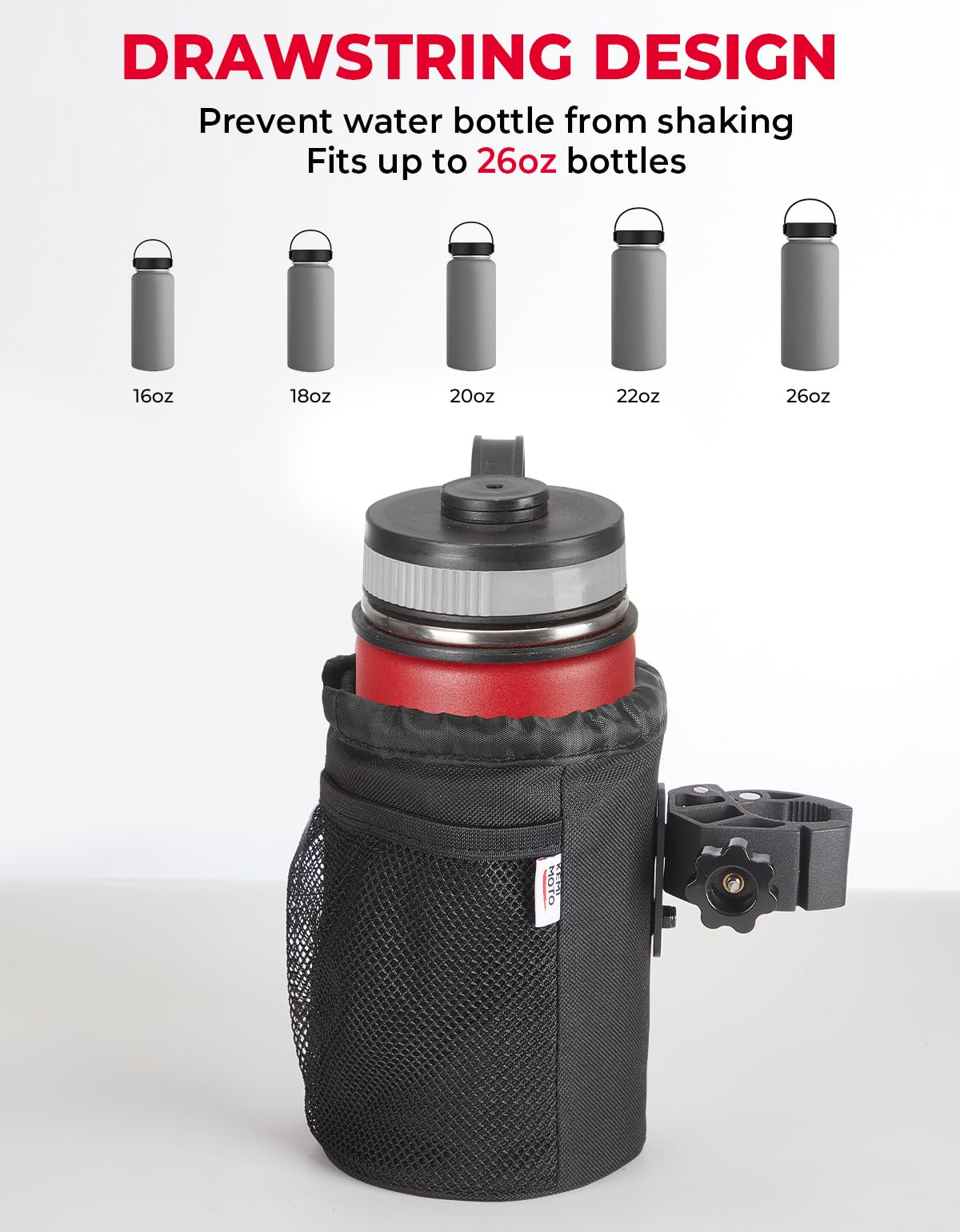 KEMIMOTO Motorcycle Cup Holder, Oxford Fabric Motorcycle Drink Holder with 0.6"-1.5" Alligator Clamp, Universal Water Bottle Cup Accessories for Bike, ATV/UTV, Scooter, Boat, Walker